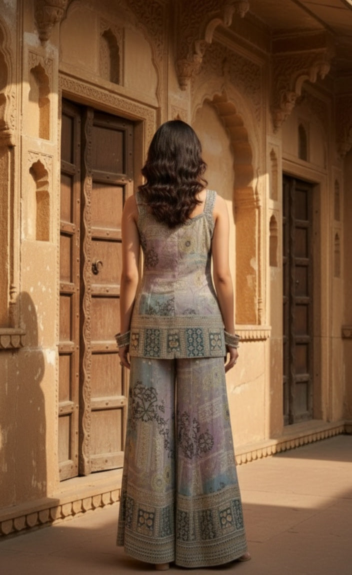 Multicolor Printed Georgette Silk Palazzo Set