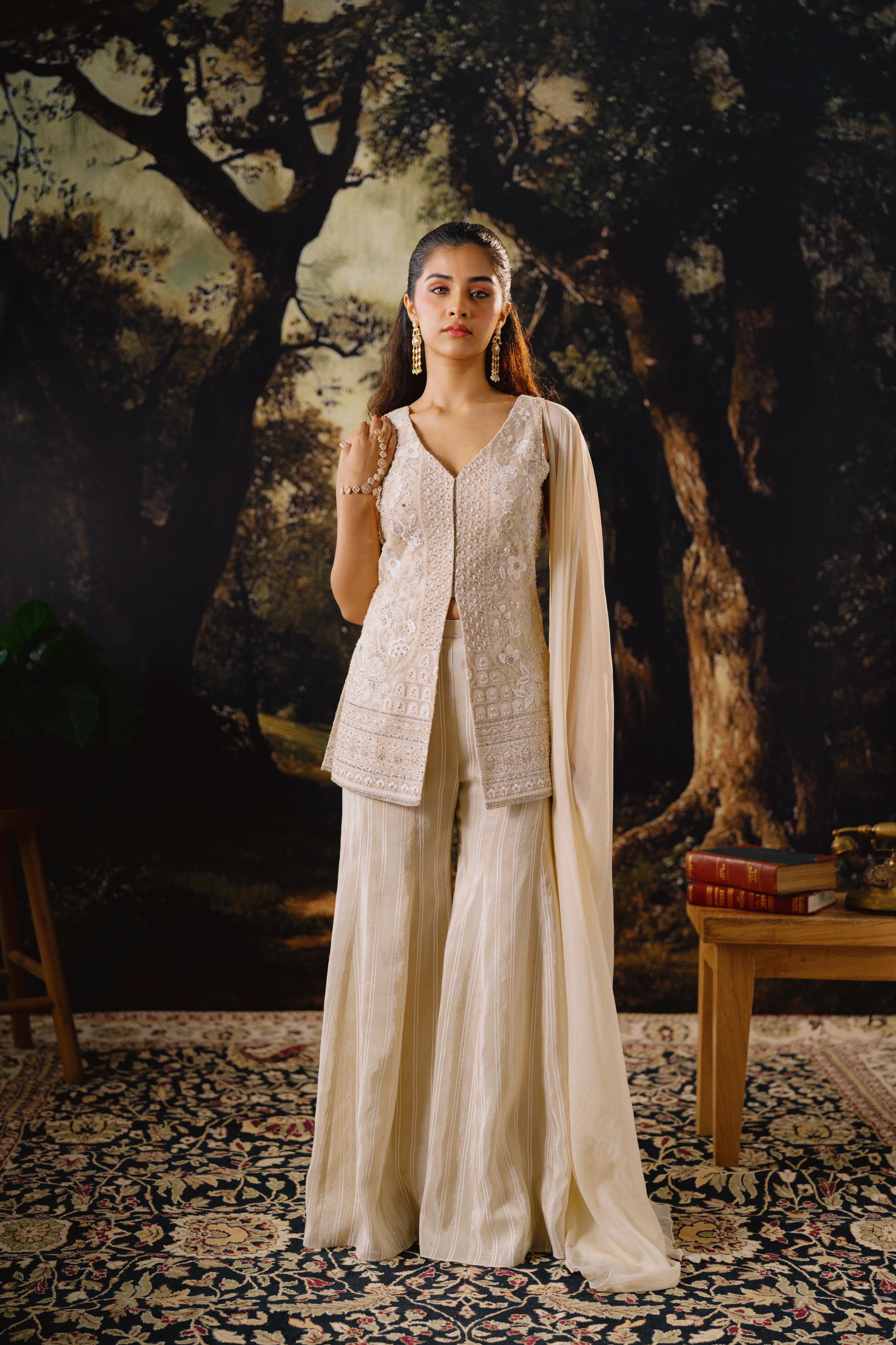 Ivory Embroidered Palazzo Set