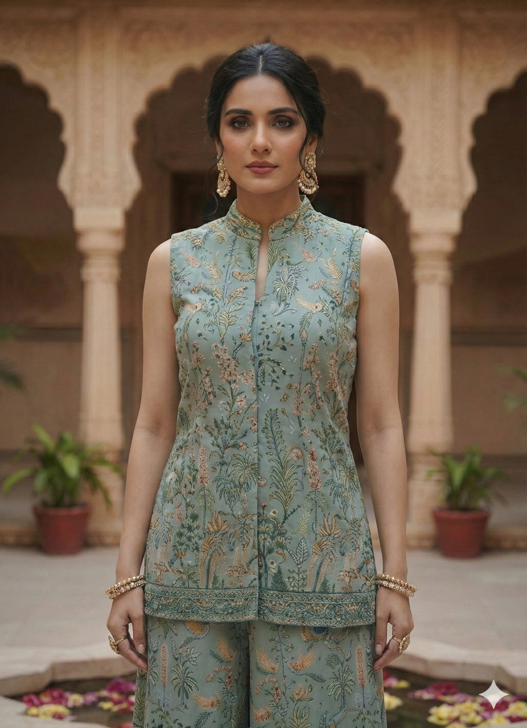 Light Blue Embellished Tissue Silk Palazzo Set