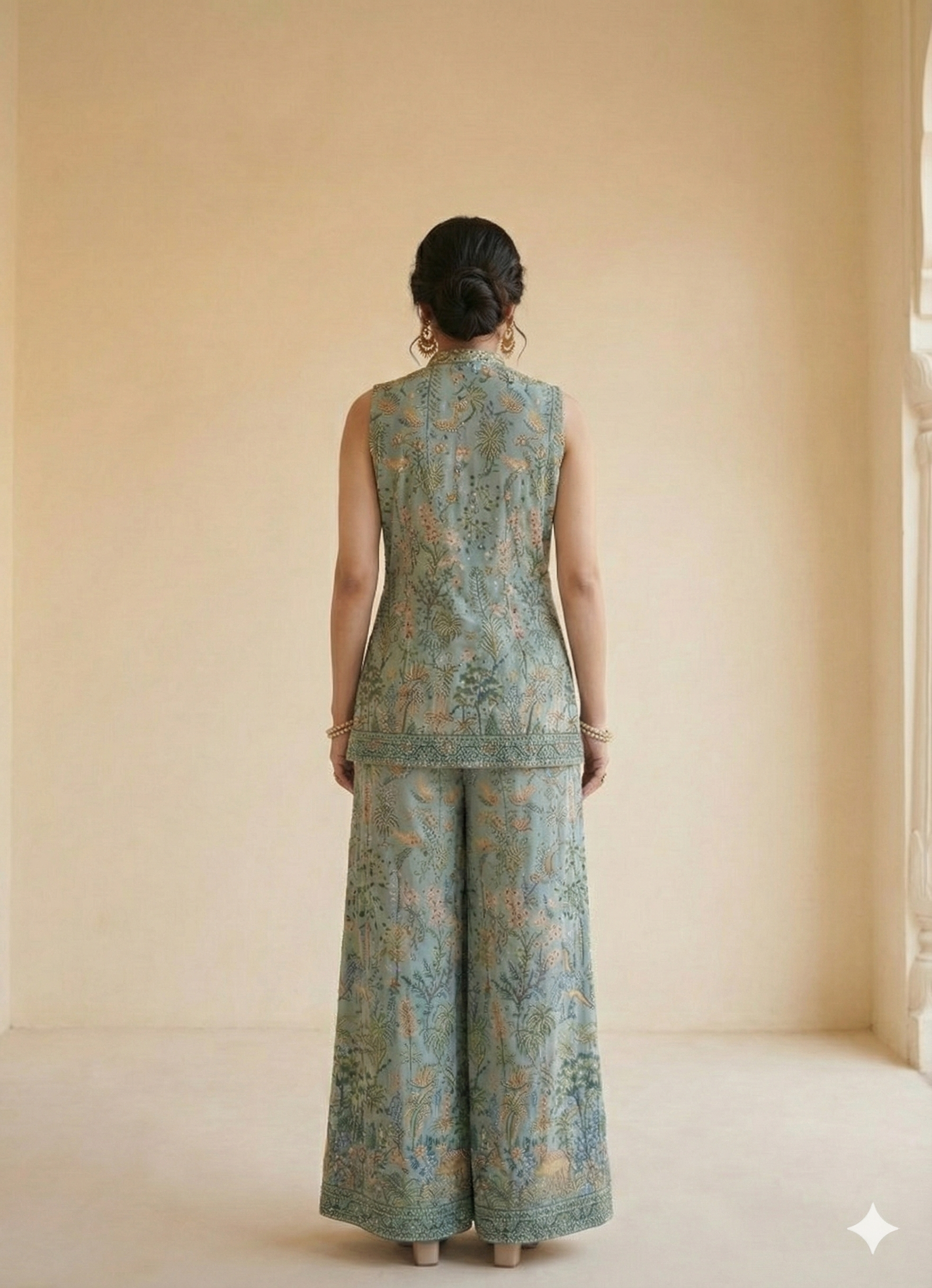 Light Blue Embellished Tissue Silk Palazzo Set