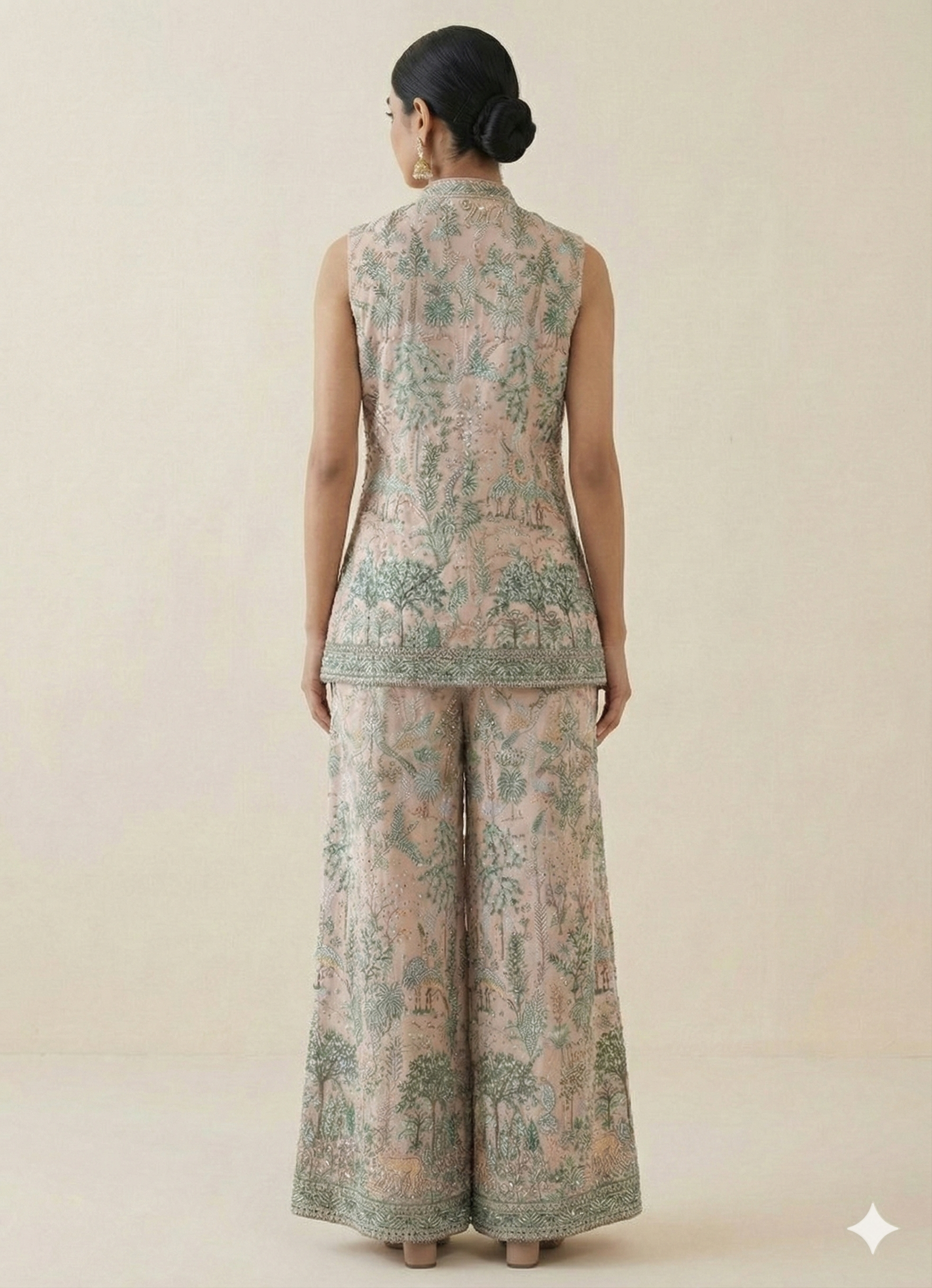 Soft Pink Embellished Tissue Silk Palazzo Set