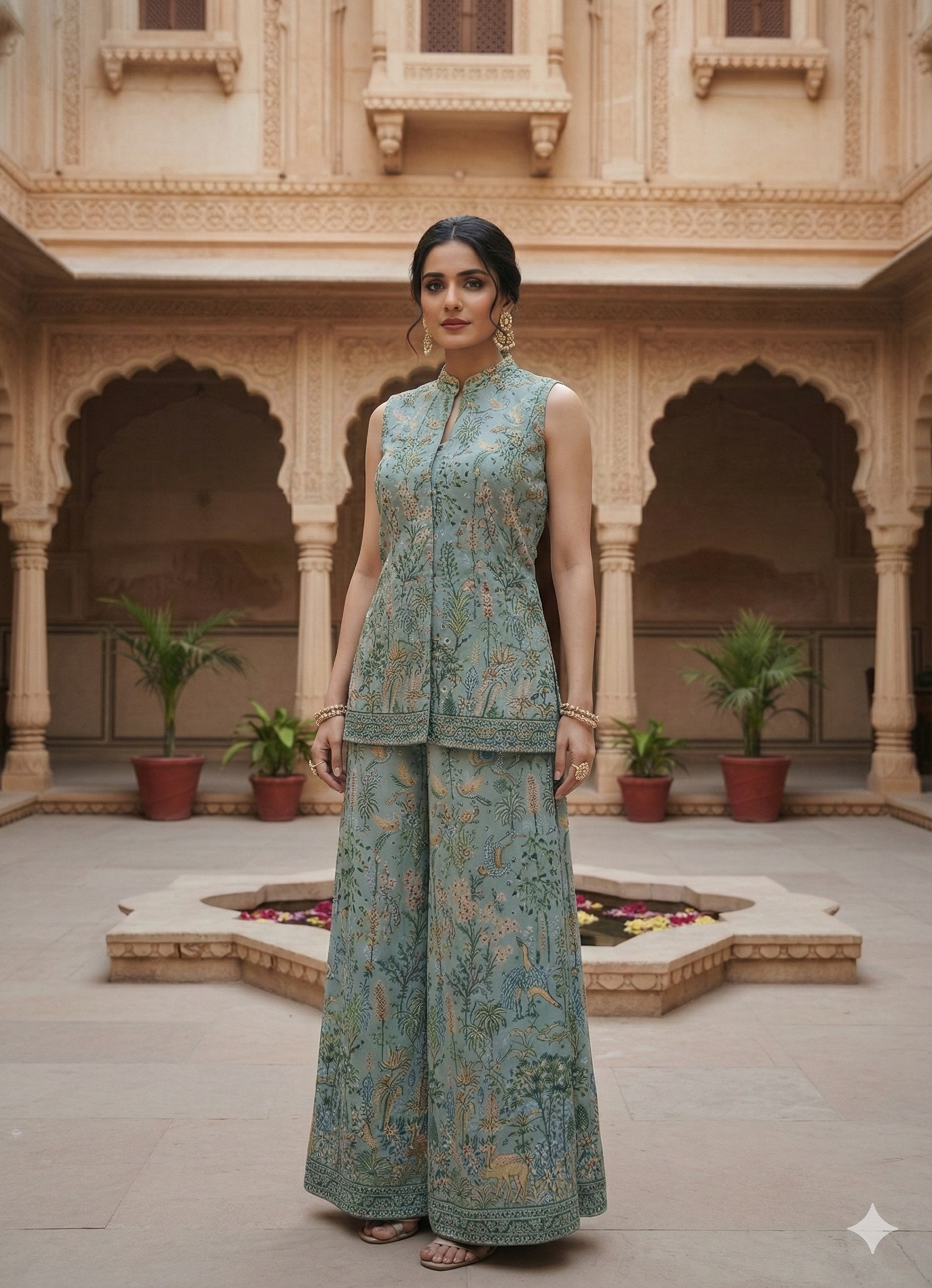 Light Blue Embellished Tissue Silk Palazzo Set