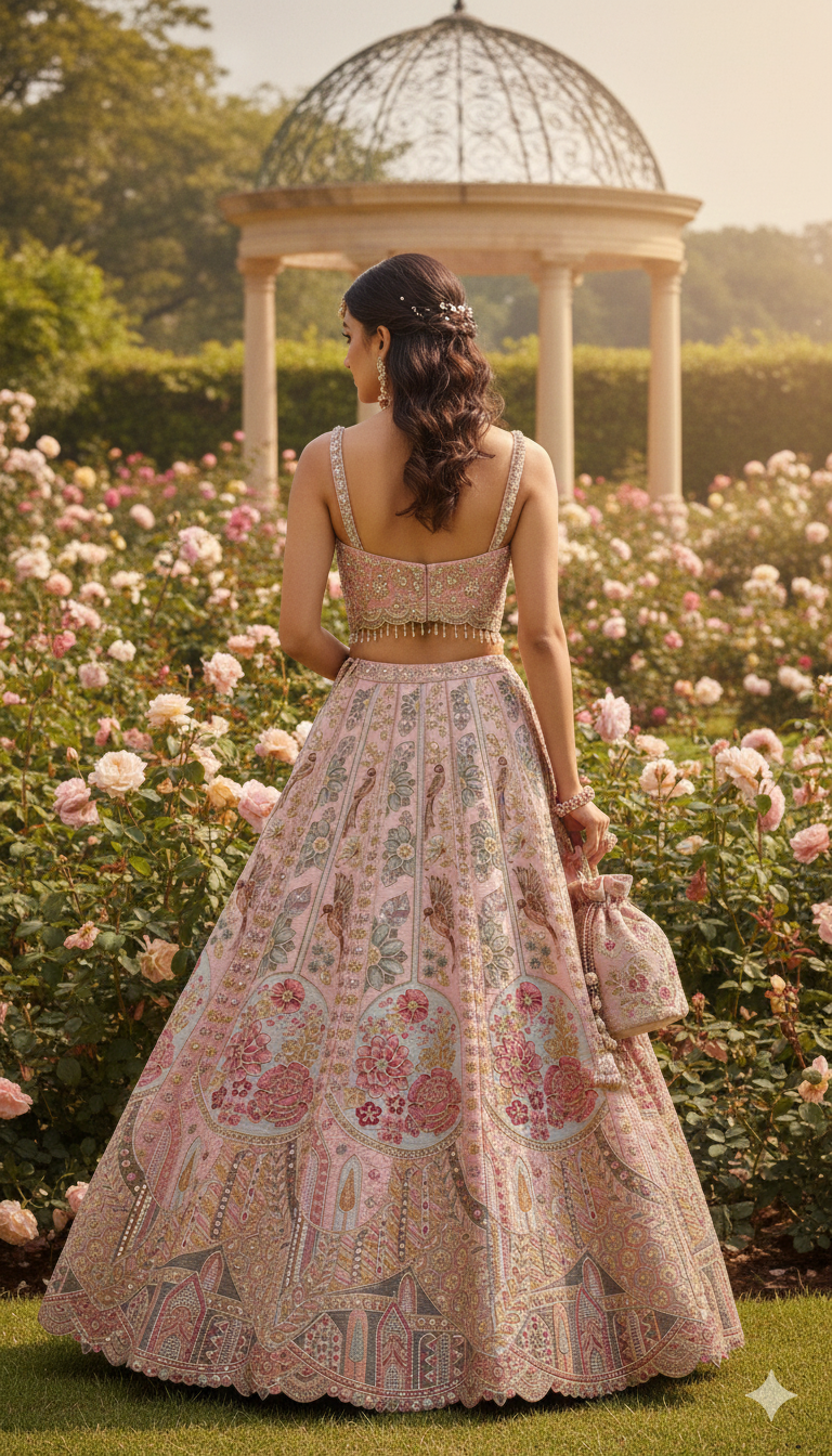 Blush Pink Embroidered Premium Silk Lehenga Set