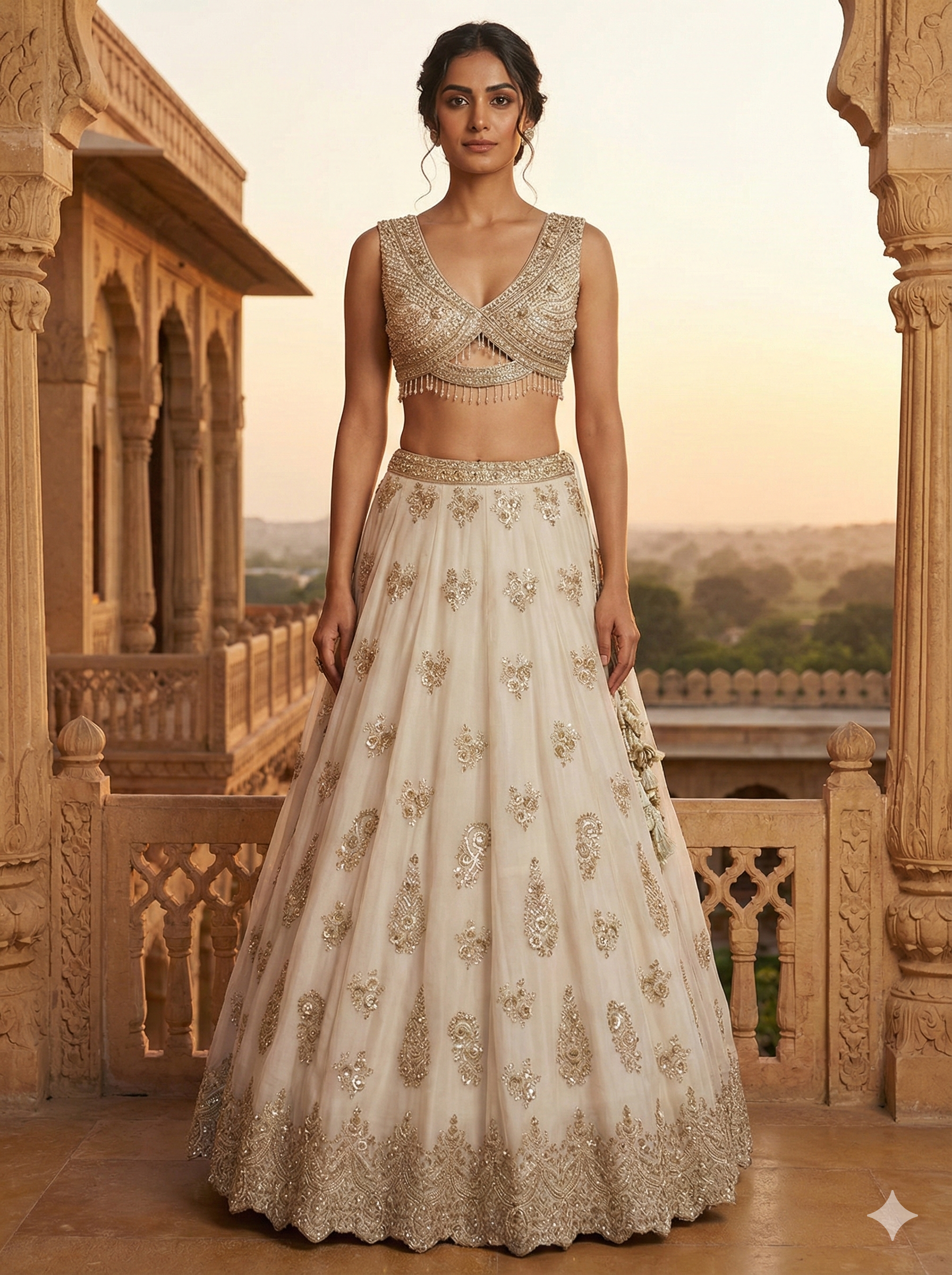 Ivory Embellished Premium Silk Lehenga Set