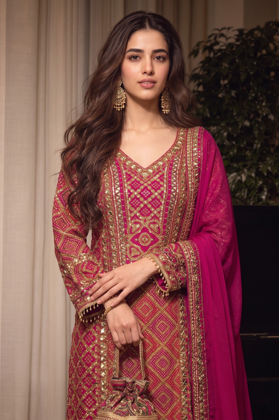 Rani Pink Embellished Crepe Silk Palazzo Set