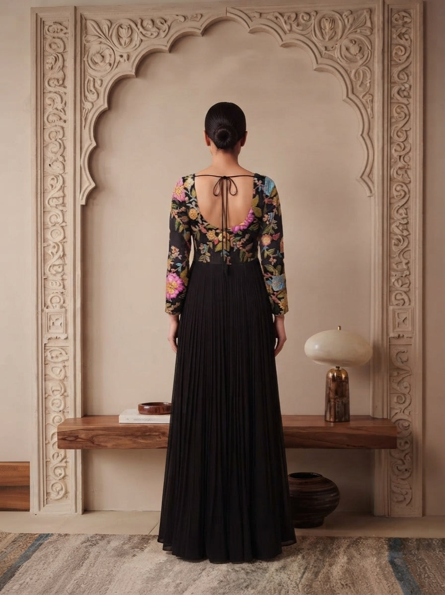 Midnight Black Embellished Georgette Silk Anarkali Set