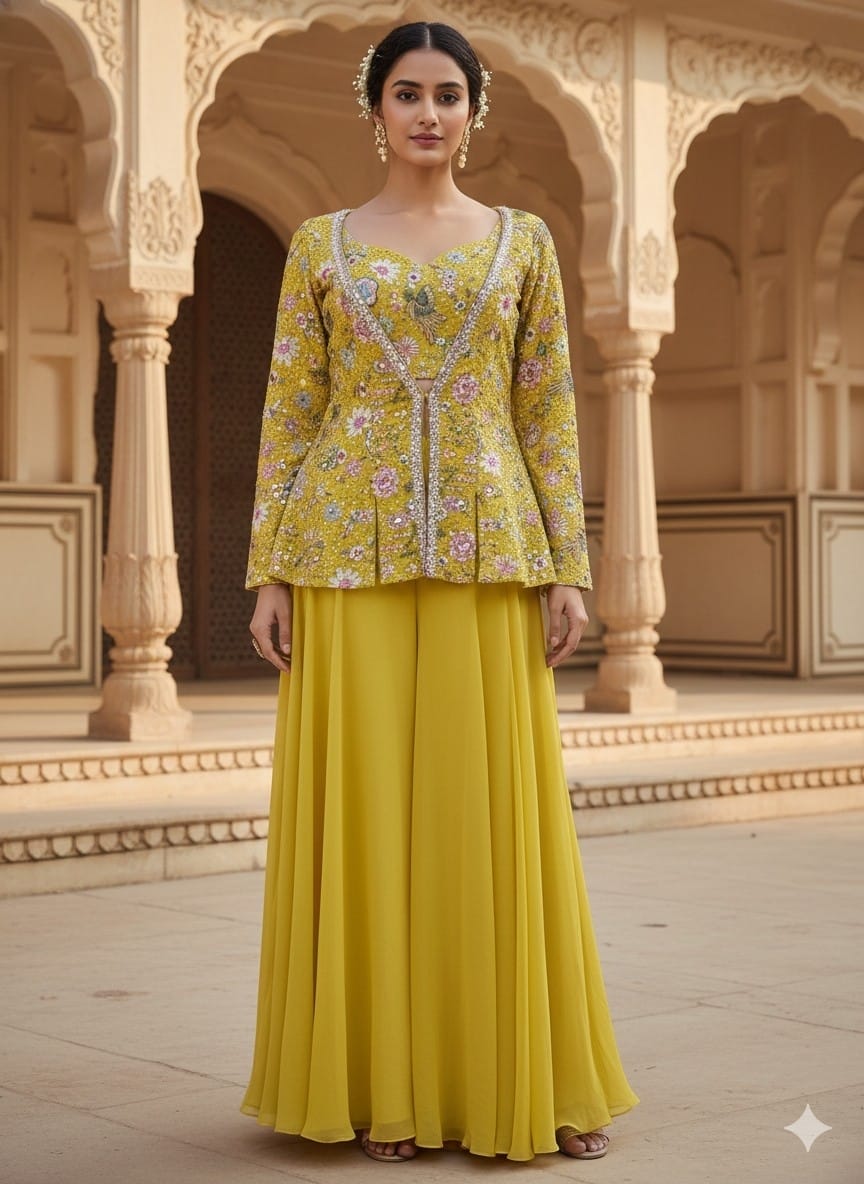 Mustard Yellow Georgette Silk Palazzo Set