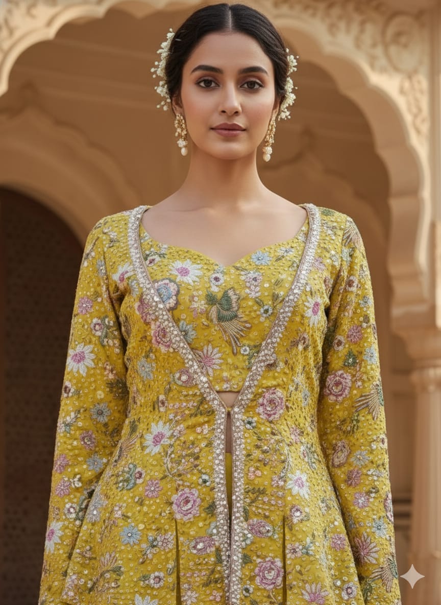 Mustard Yellow Georgette Silk Palazzo Set