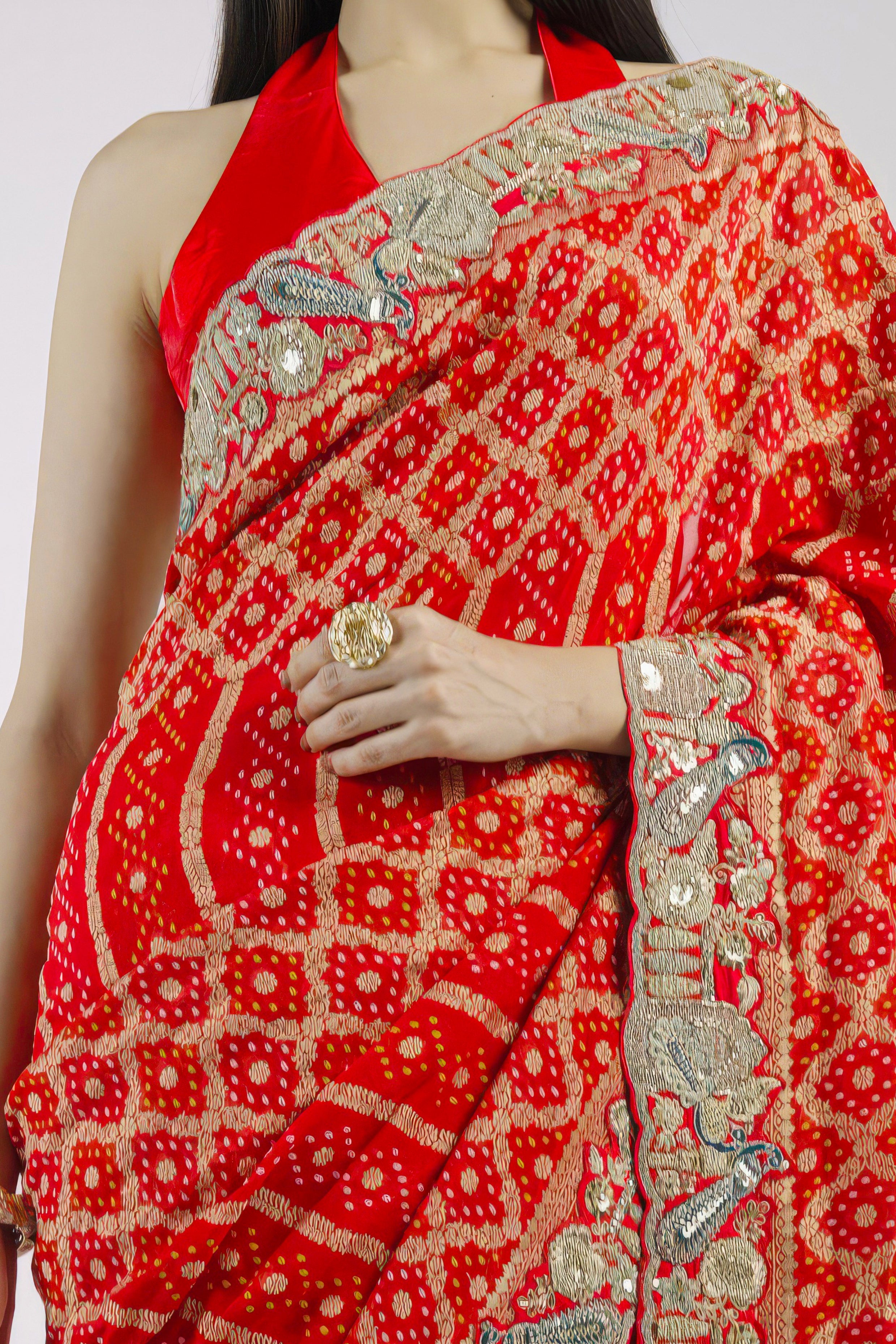 Bright Red Embellished Banarasi Silk Saree