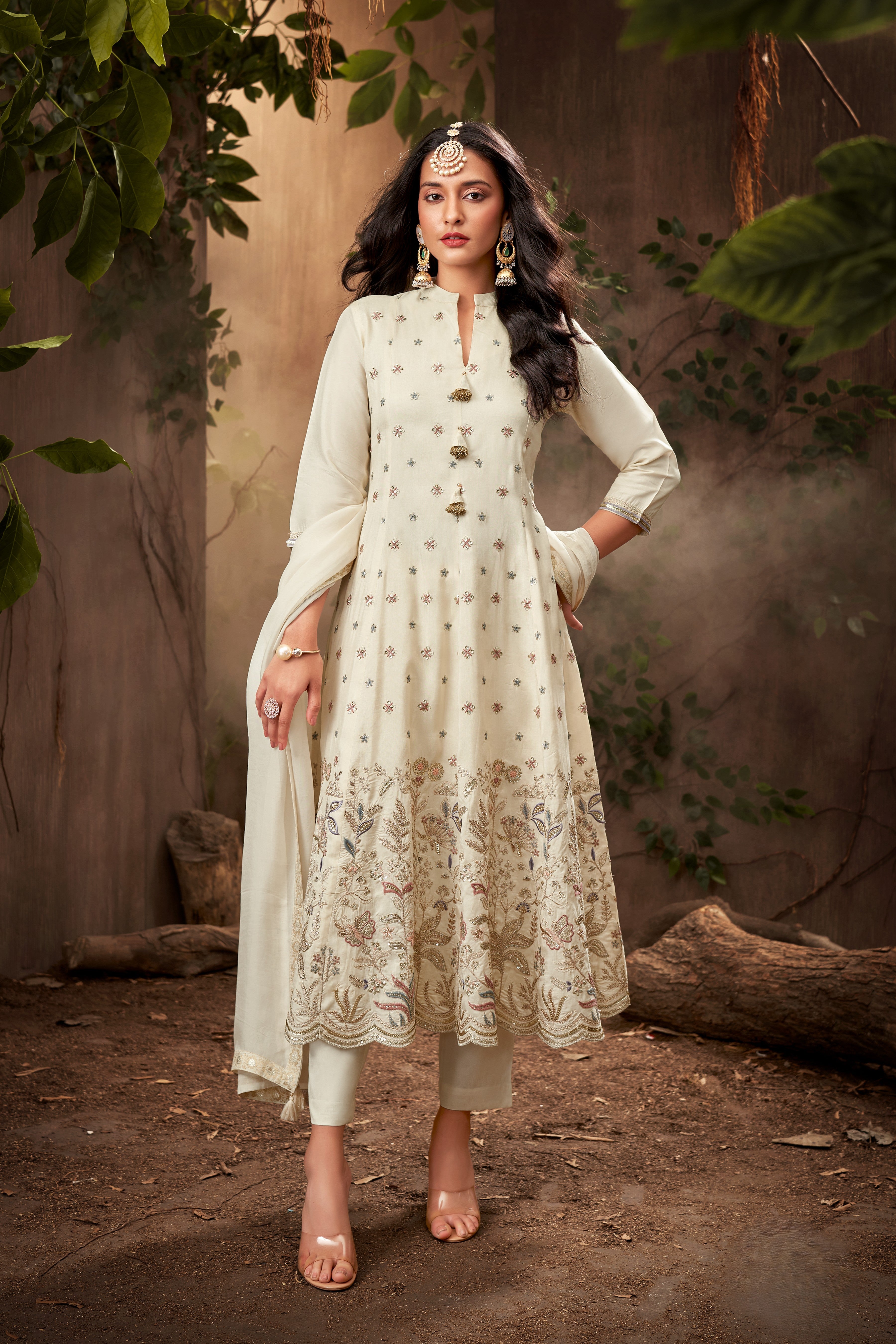 Pearl Ivory Embellished Premium Silk Pant Set