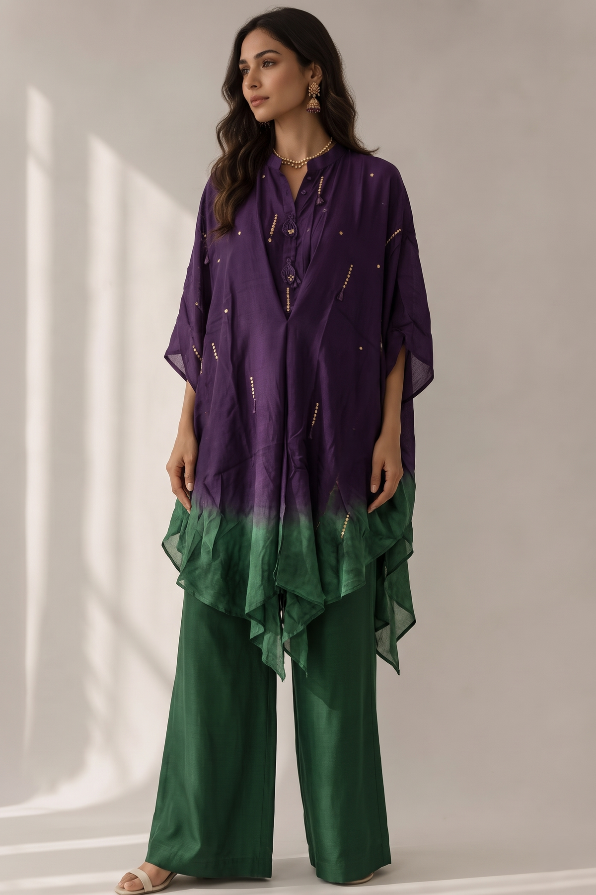 Ombre Violet Embellished Crepe Silk Palazzo Set