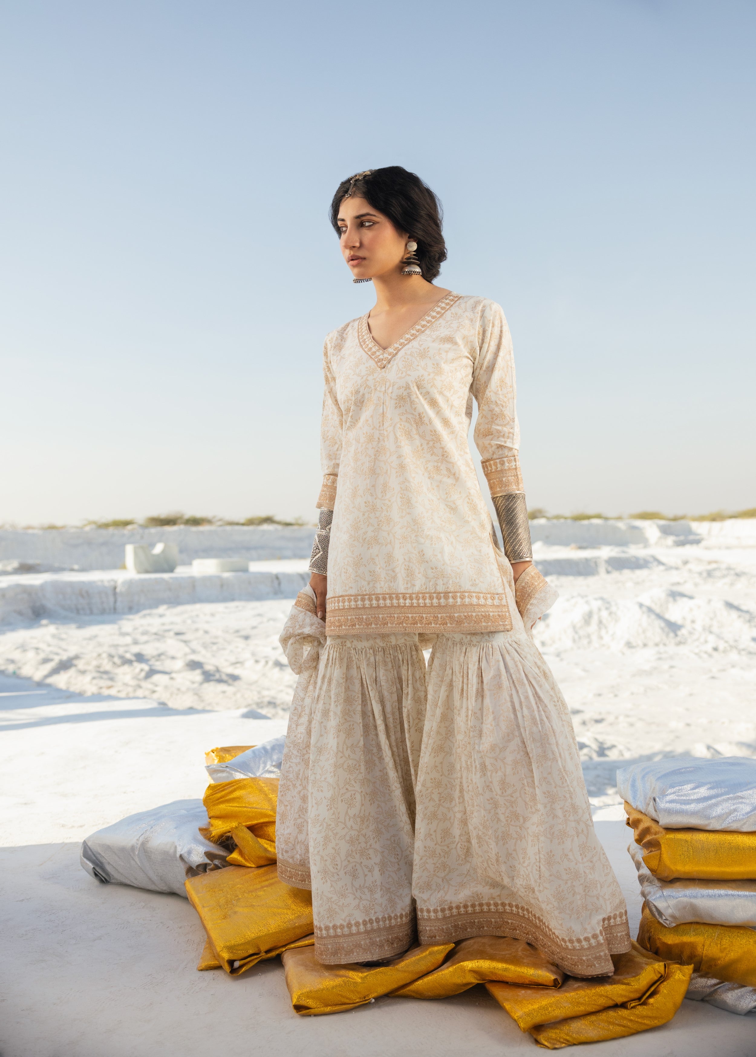 Cream Printed Organic Cotton Sharara Set