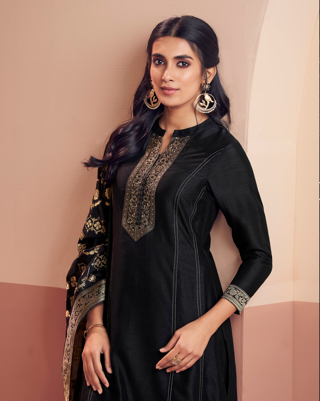 Noir Royale Embellished Vichitra Silk Pant Set