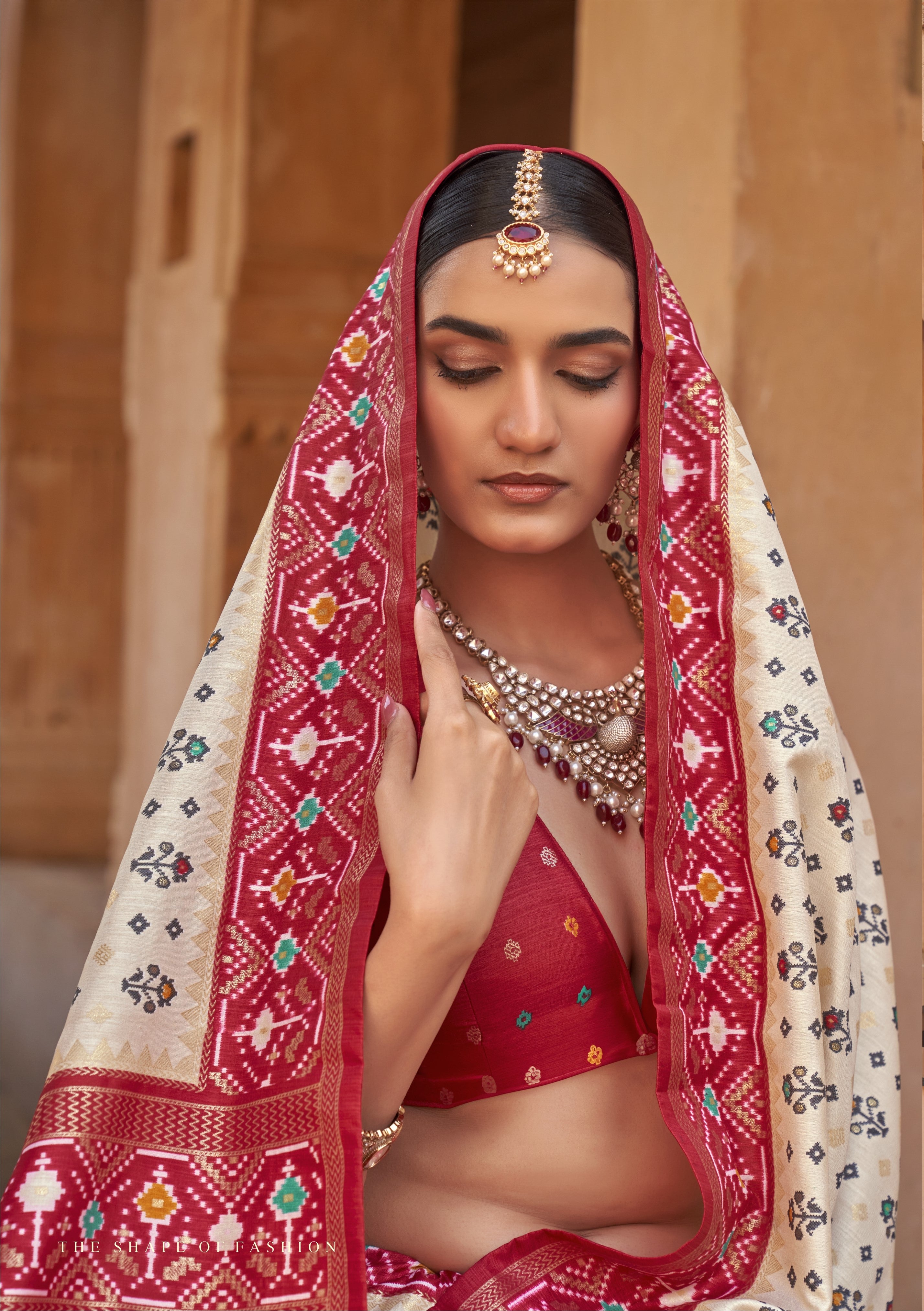 Royal Cream Printed Premium Silk Saree