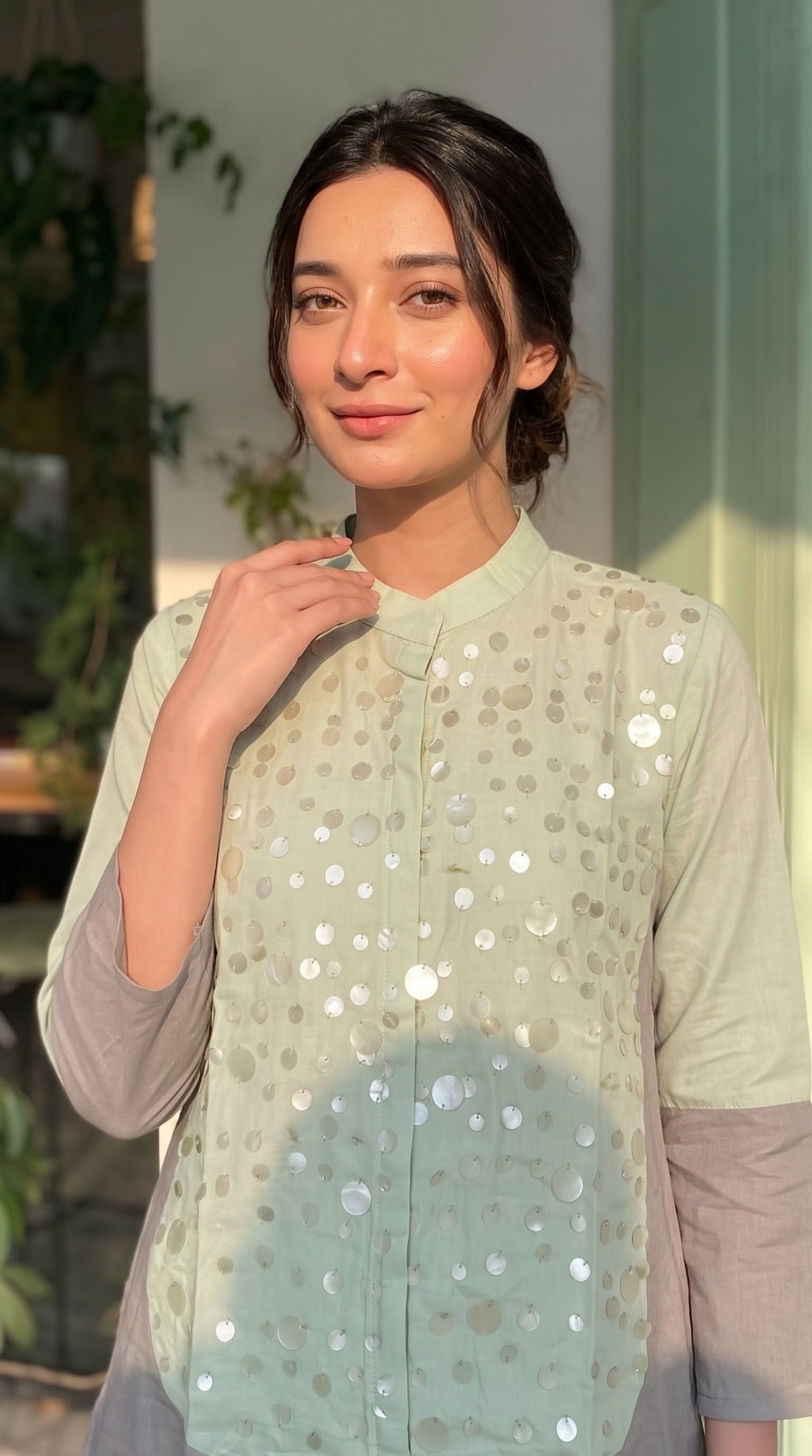 Pistachio Green Embellished Crepe Silk Co-ord Set