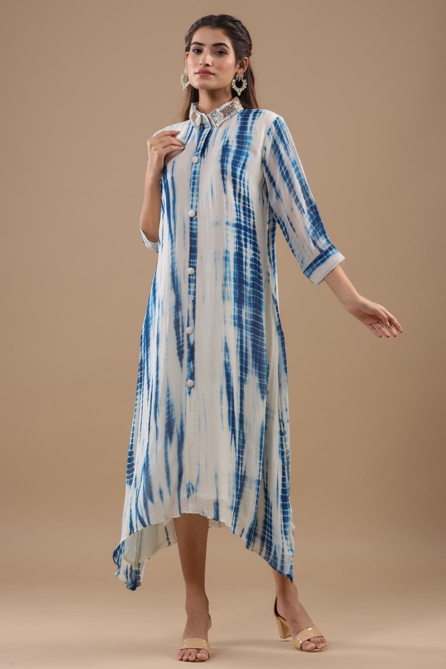 Indigo Blue Tie Dyed & Embellished Tunic