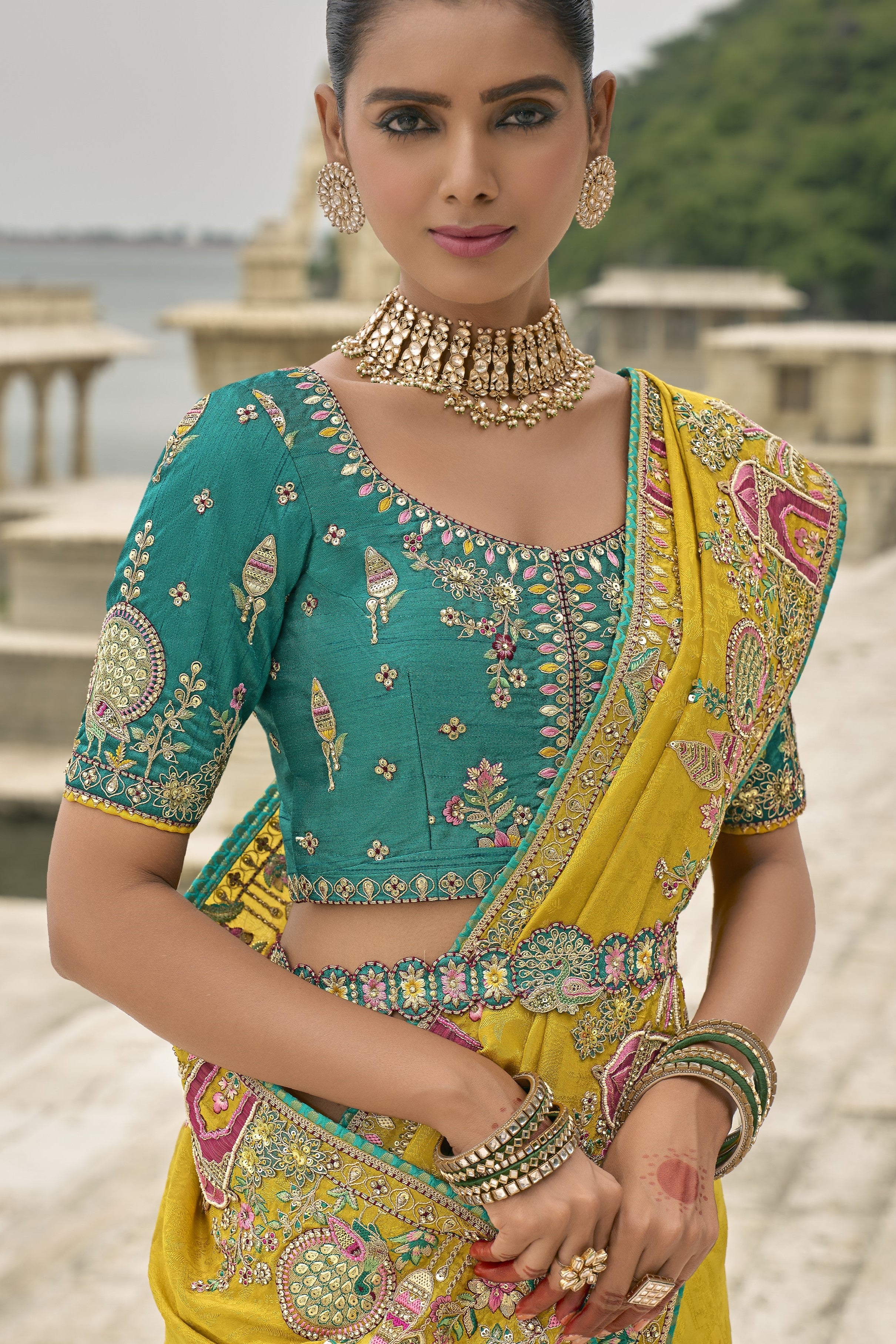 Festive Yellow Embroidered Pure Silk Saree