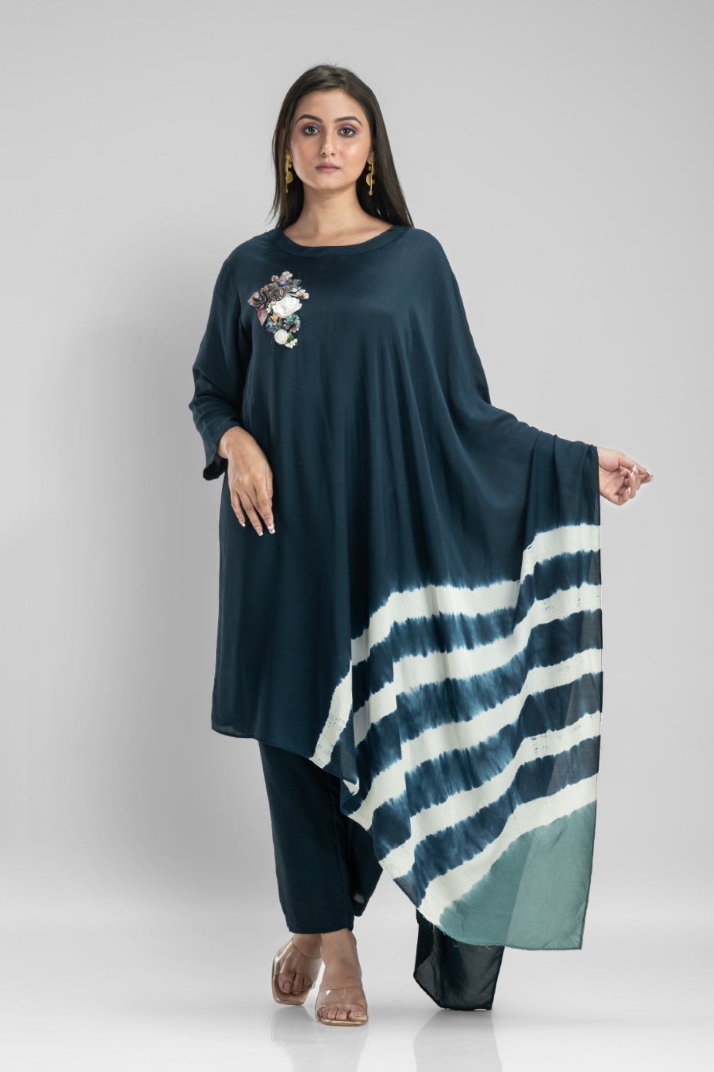 Blue Tie-dyed & Embellished Moorish Silk Kurta Set