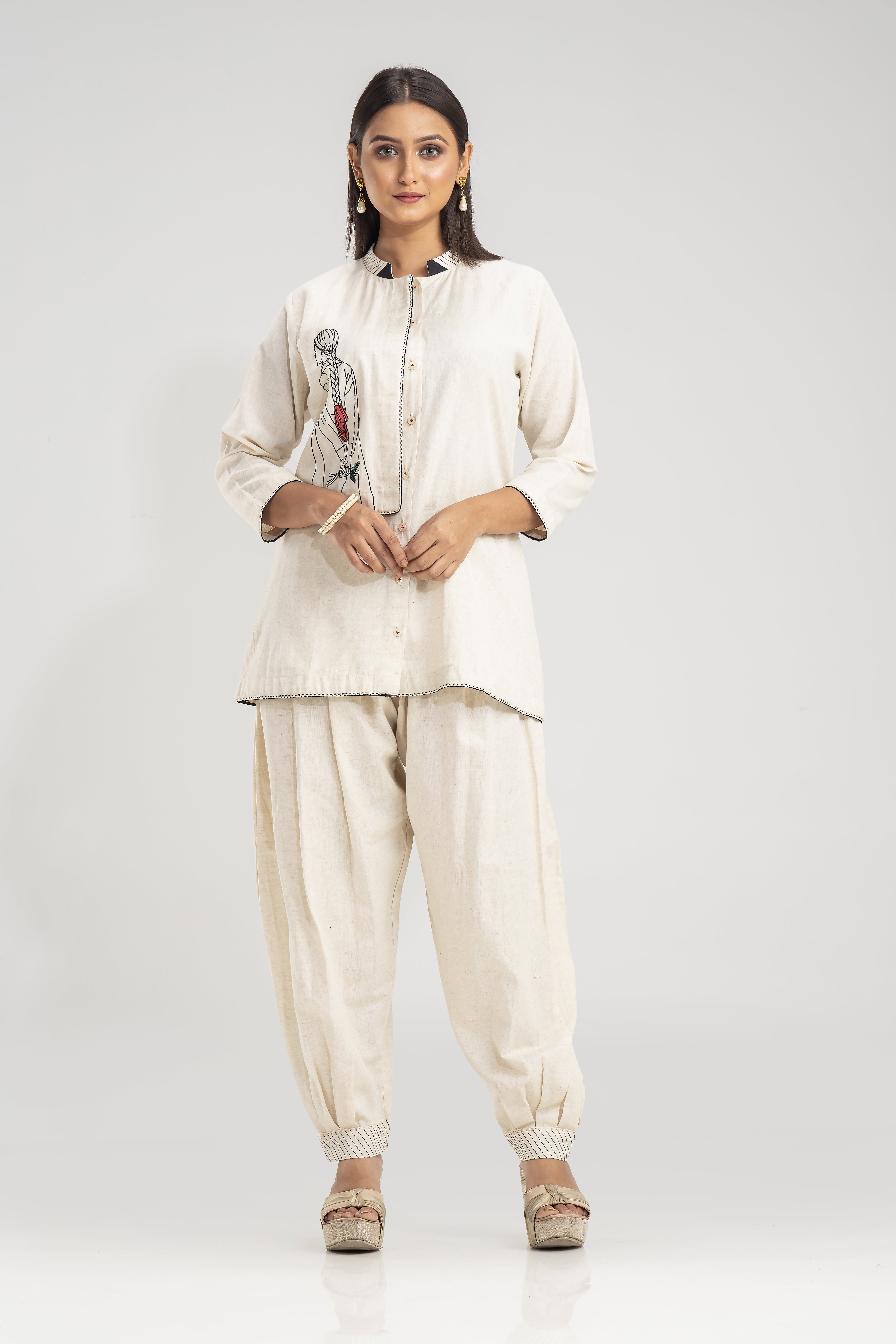 Off White Embroidered & Layered Co-ord Set