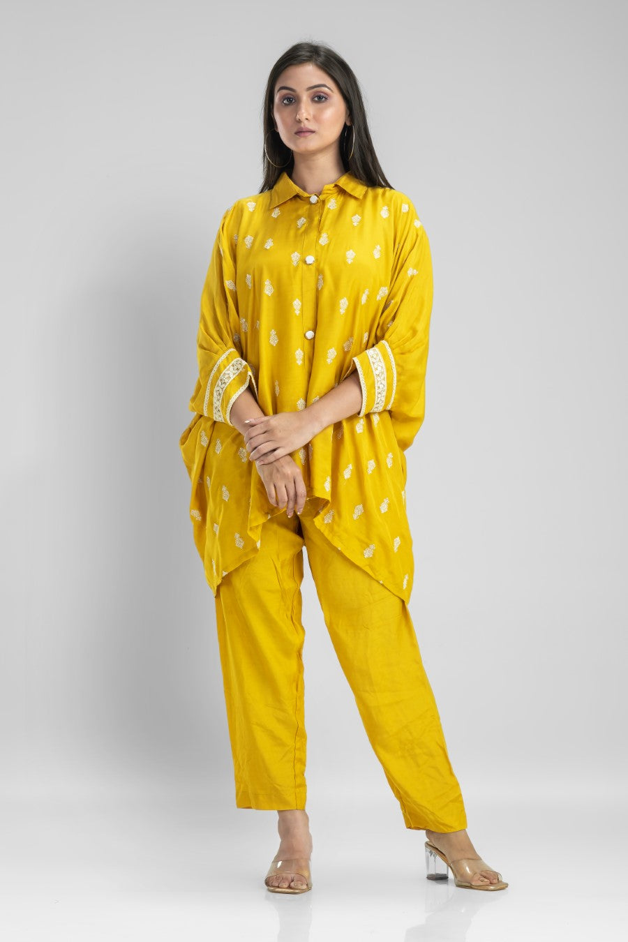 Festive Yellow Embellished Moorish Silk Co-ord Set