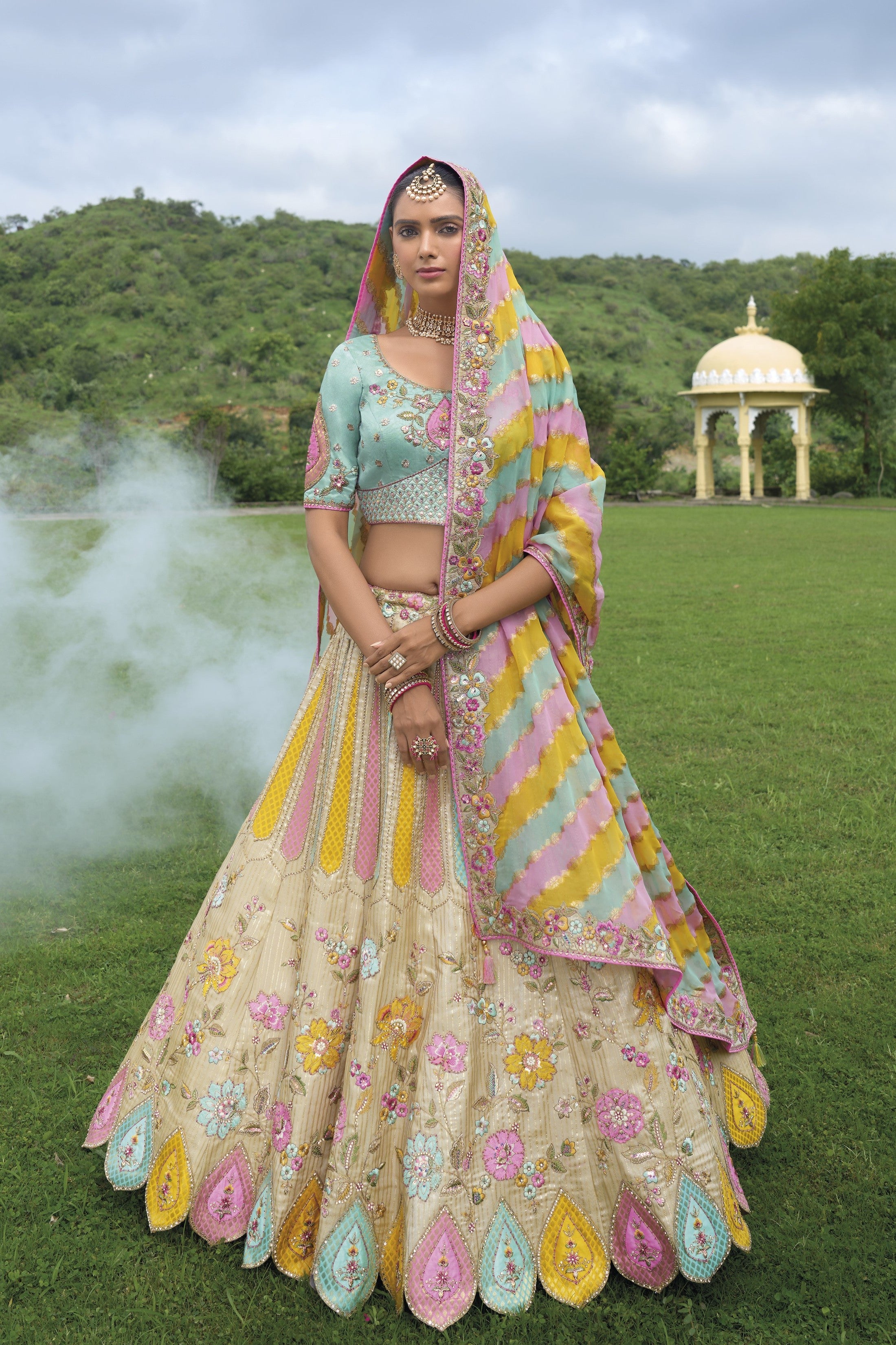 Multicolor Handwork Premium Silk Lehenga Set