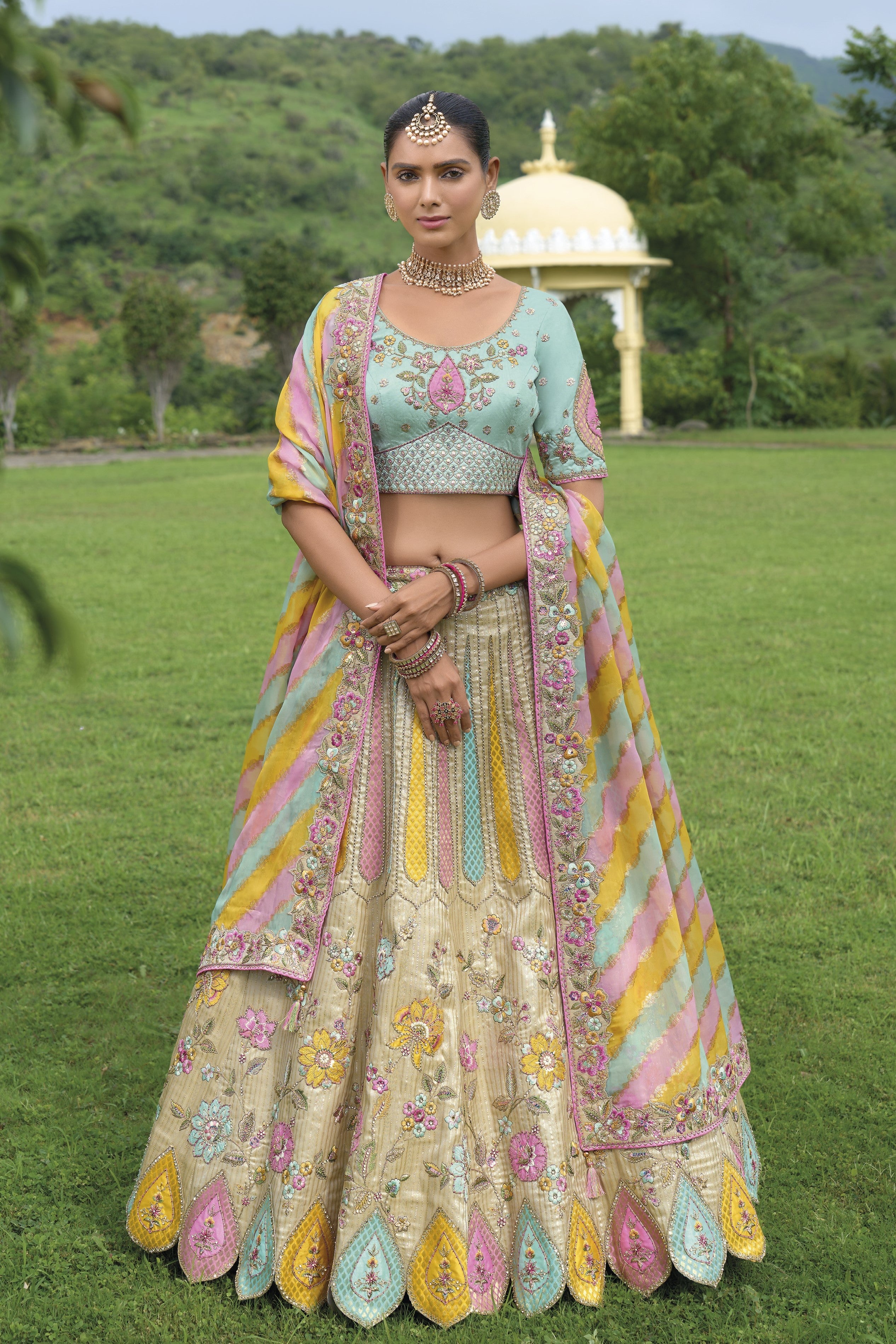 Multicolor Handwork Premium Silk Lehenga Set