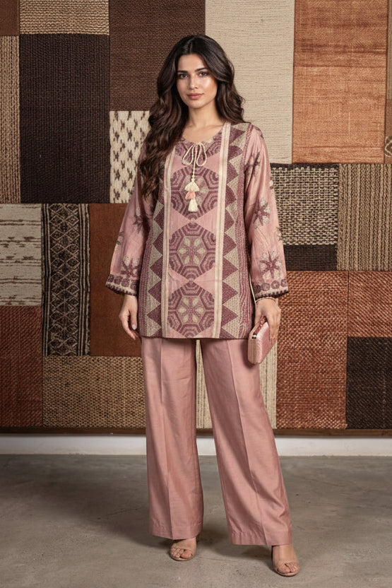 Dusty Pink Printed Bamboo Linen Co-Ord Set