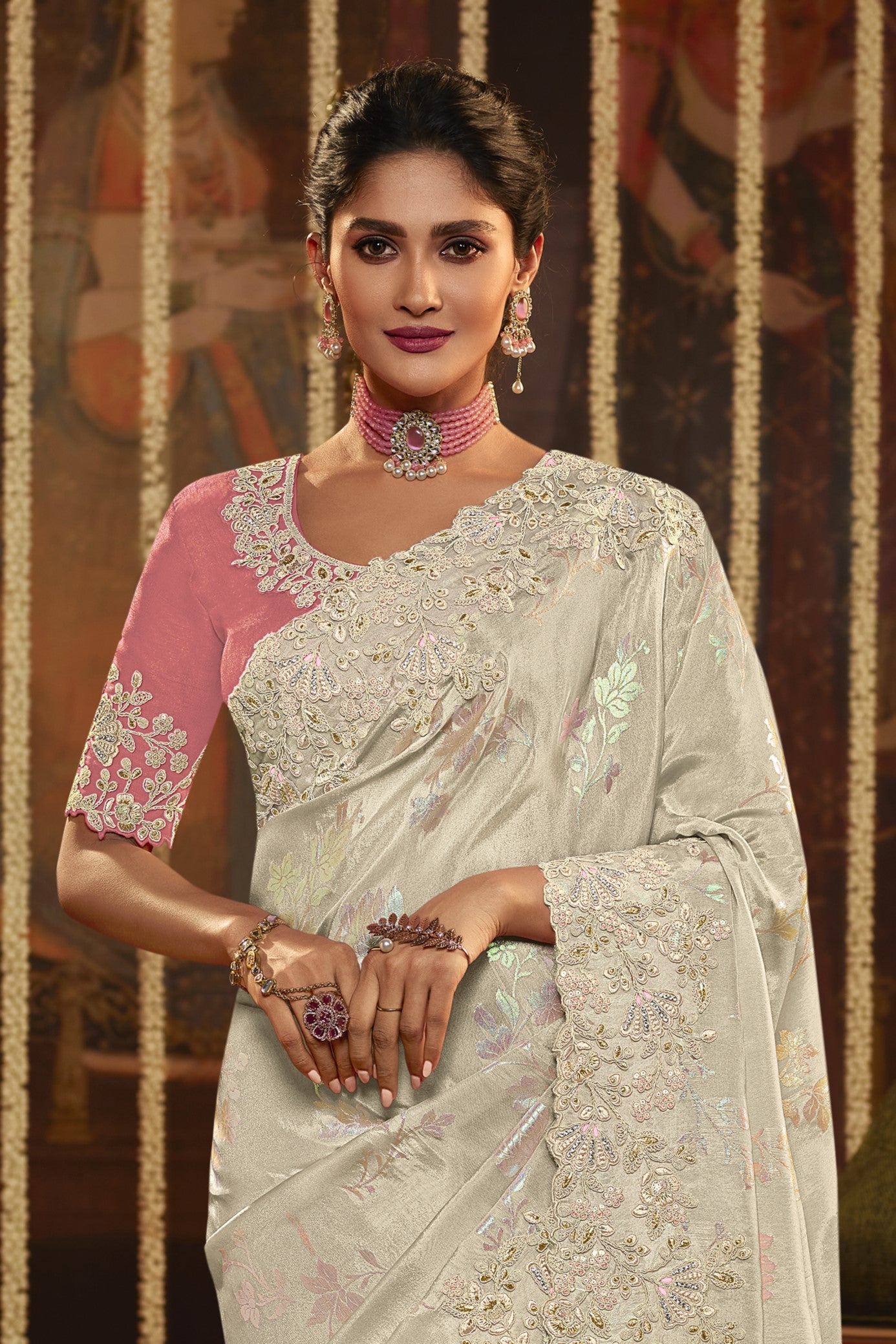 Off-White Glam Mirror Saree