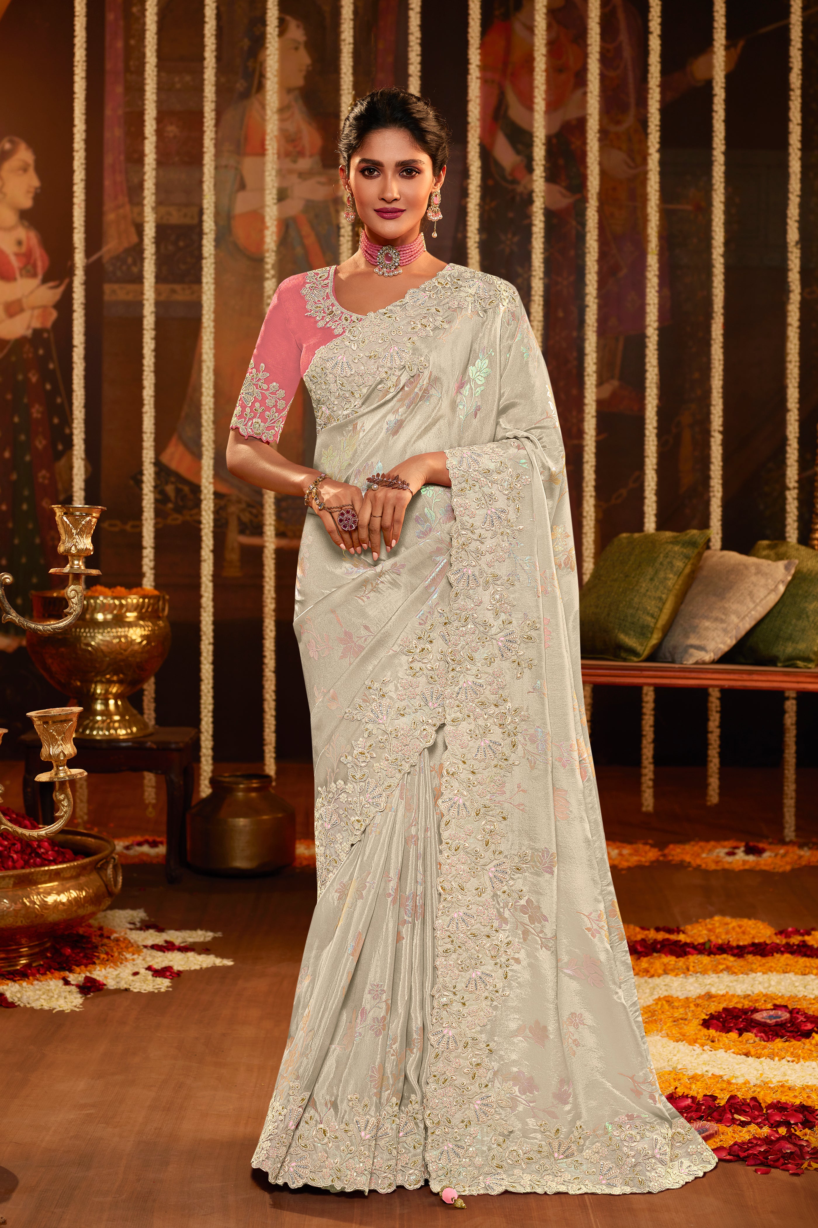 Off-White Glam Mirror Saree