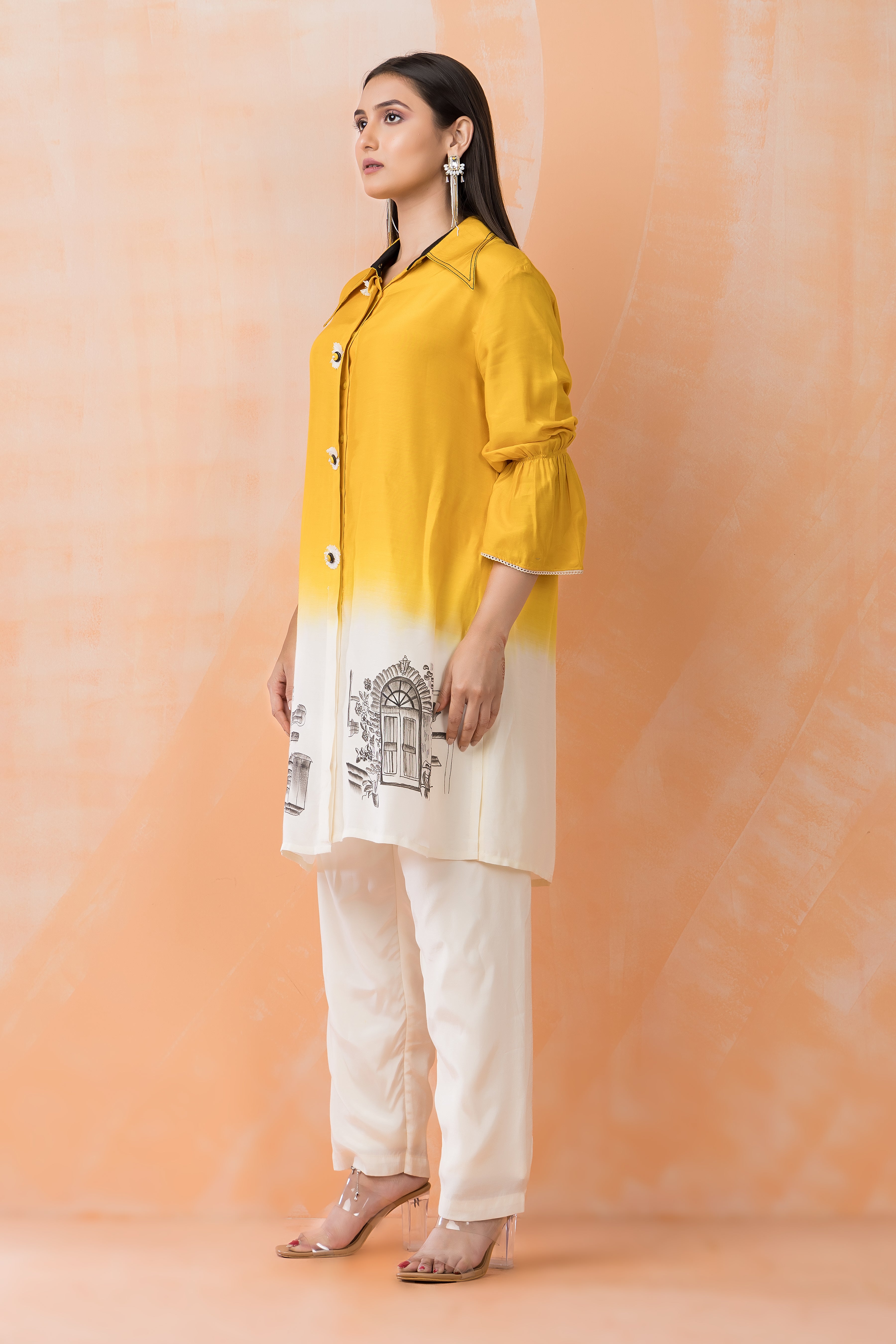 Mustard Yellow Ombre Muslin Silk Co-Ord Set