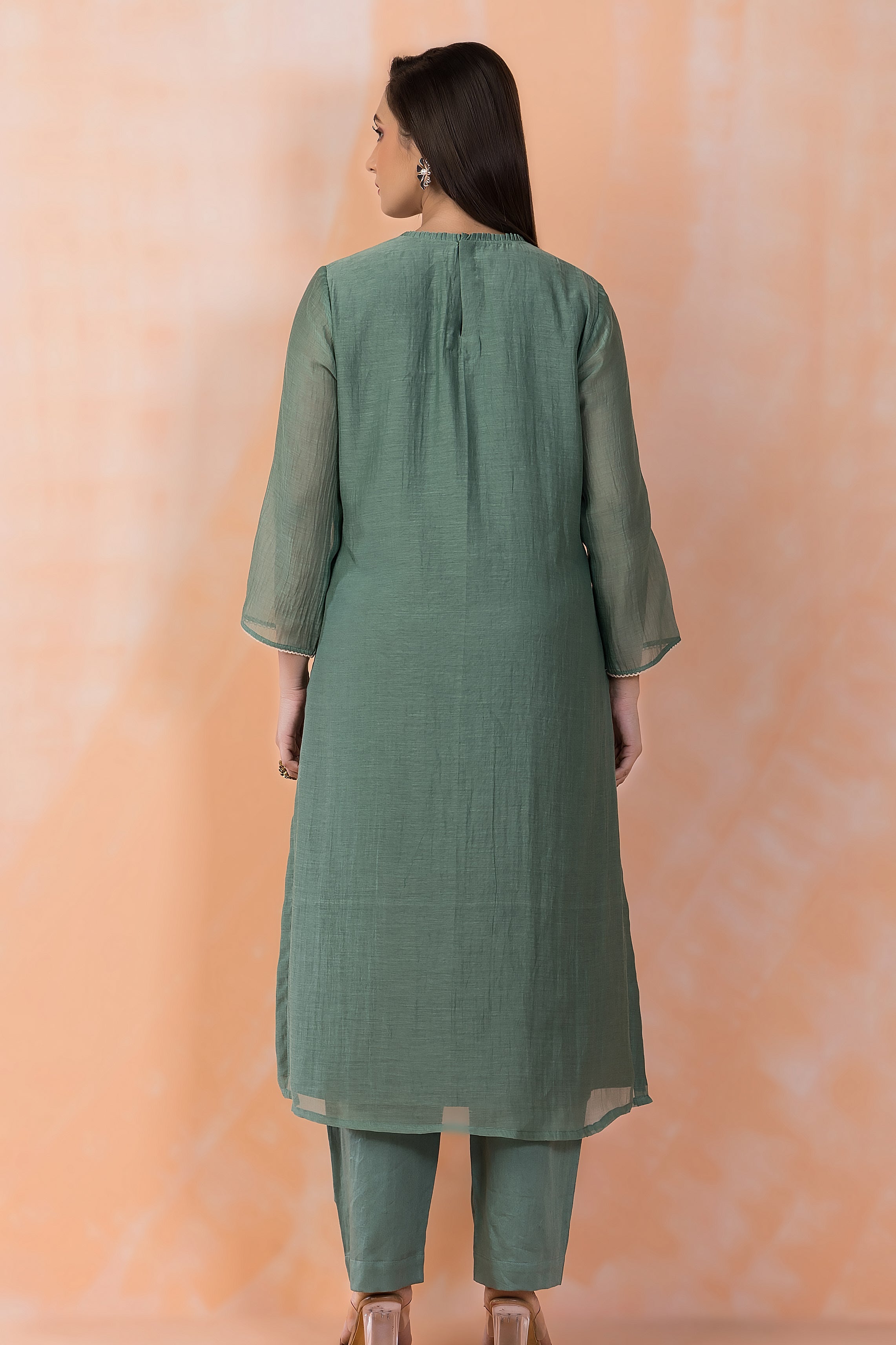 Sage Blossom Embroidered Chanderi Silk Kurta Set