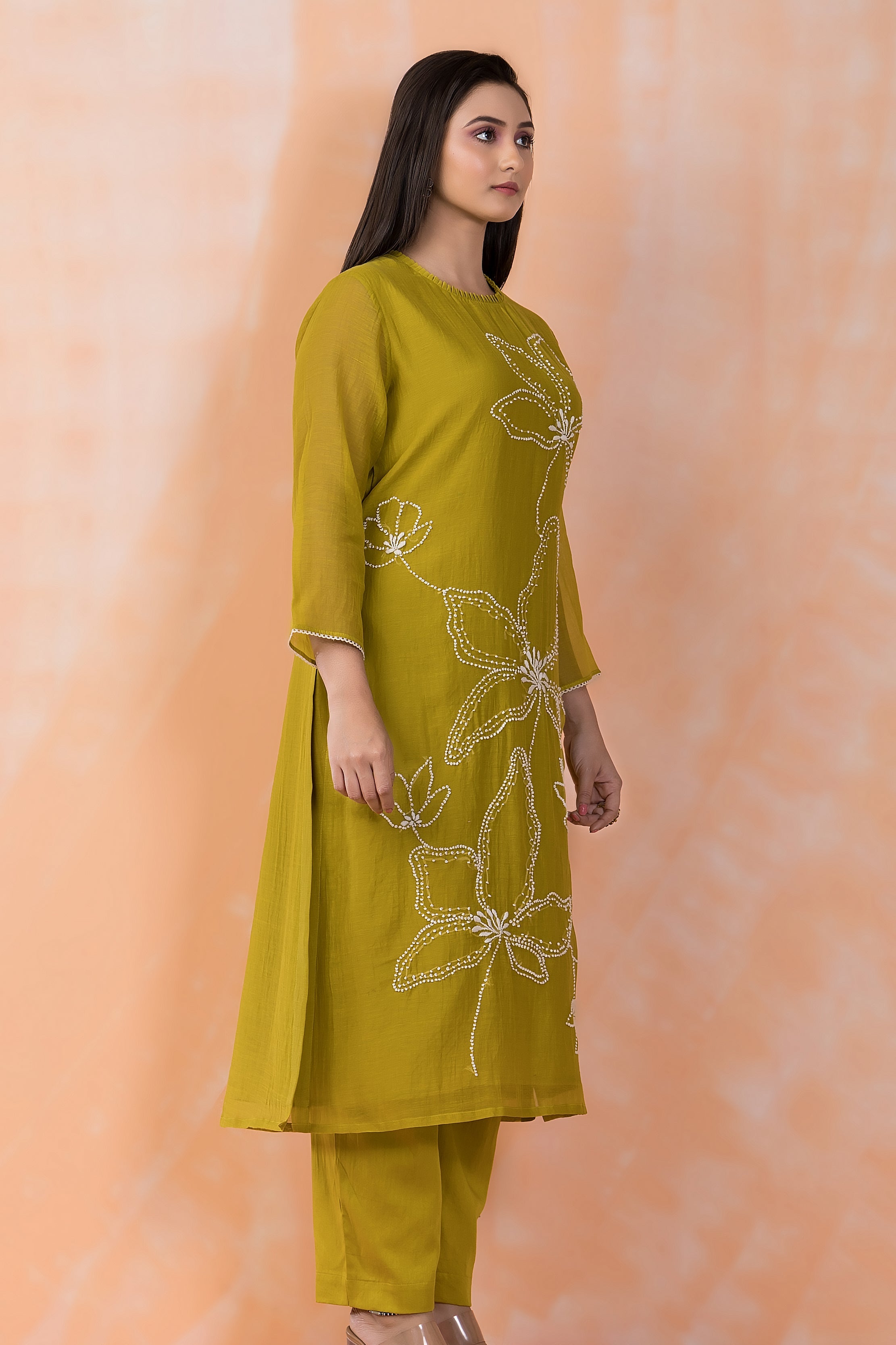 Mustard Blossom Embroidered Chanderi Silk Kurta Set