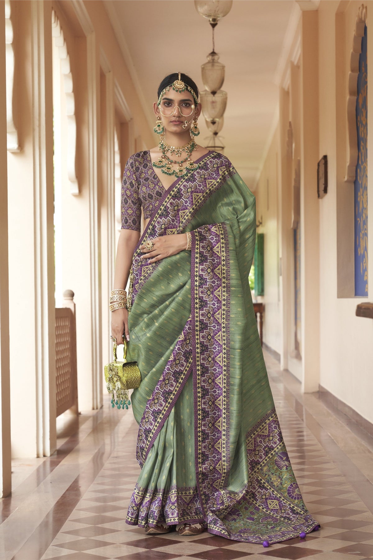 Sage Green Printed Premium Silk Saree