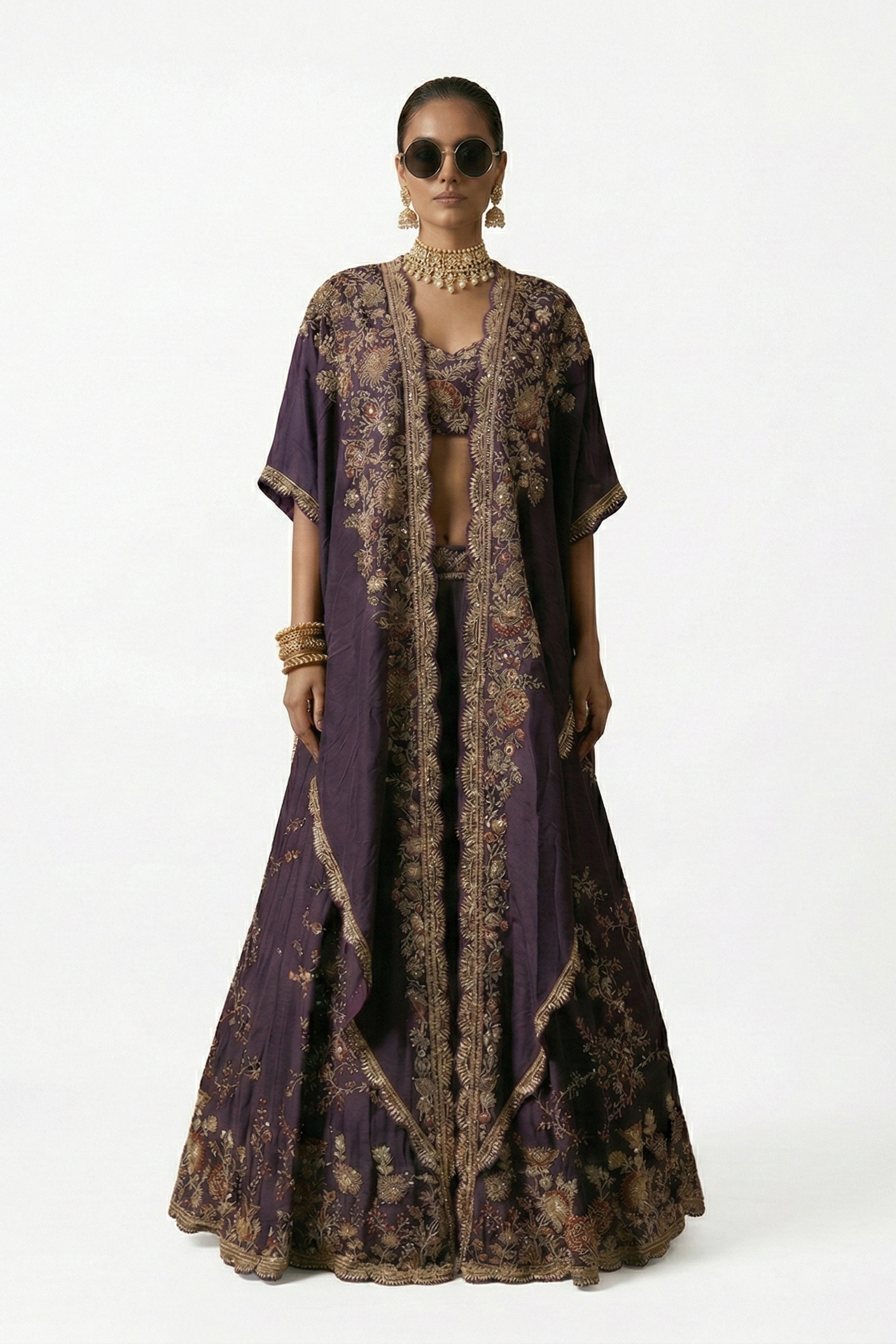 Royal Vine Embellished Raw Silk Cape Set