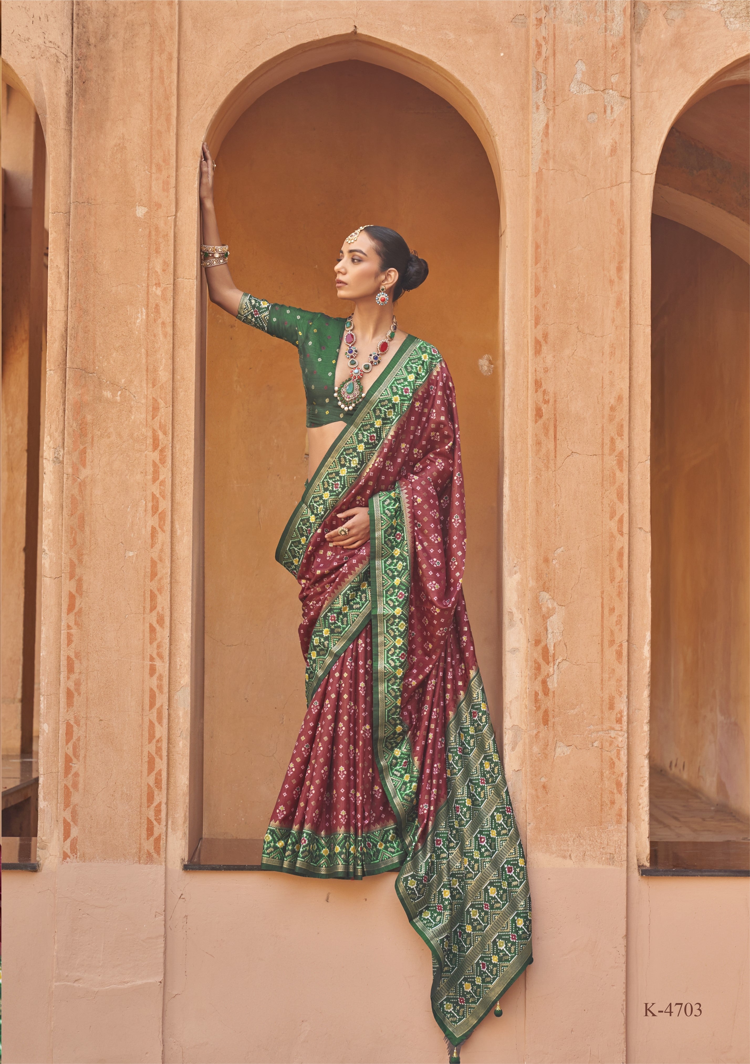 Wine Printed Premium Silk Saree