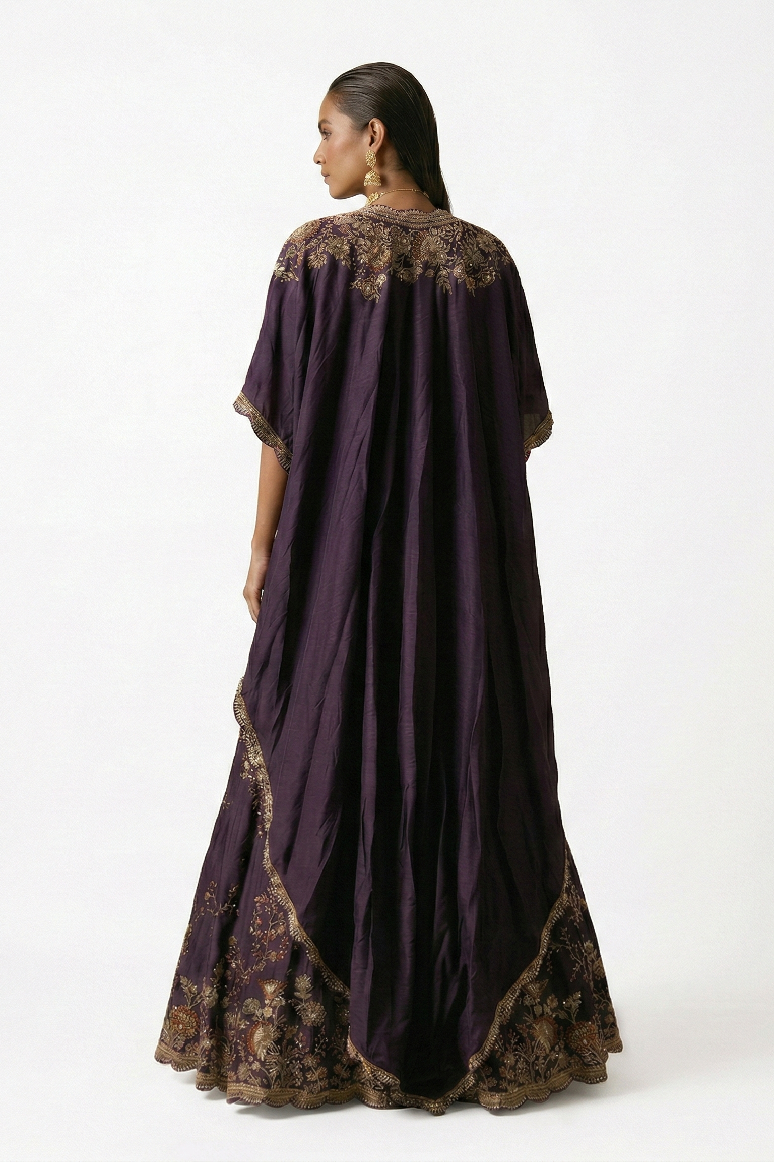 Royal Vine Embellished Raw Silk Cape Set