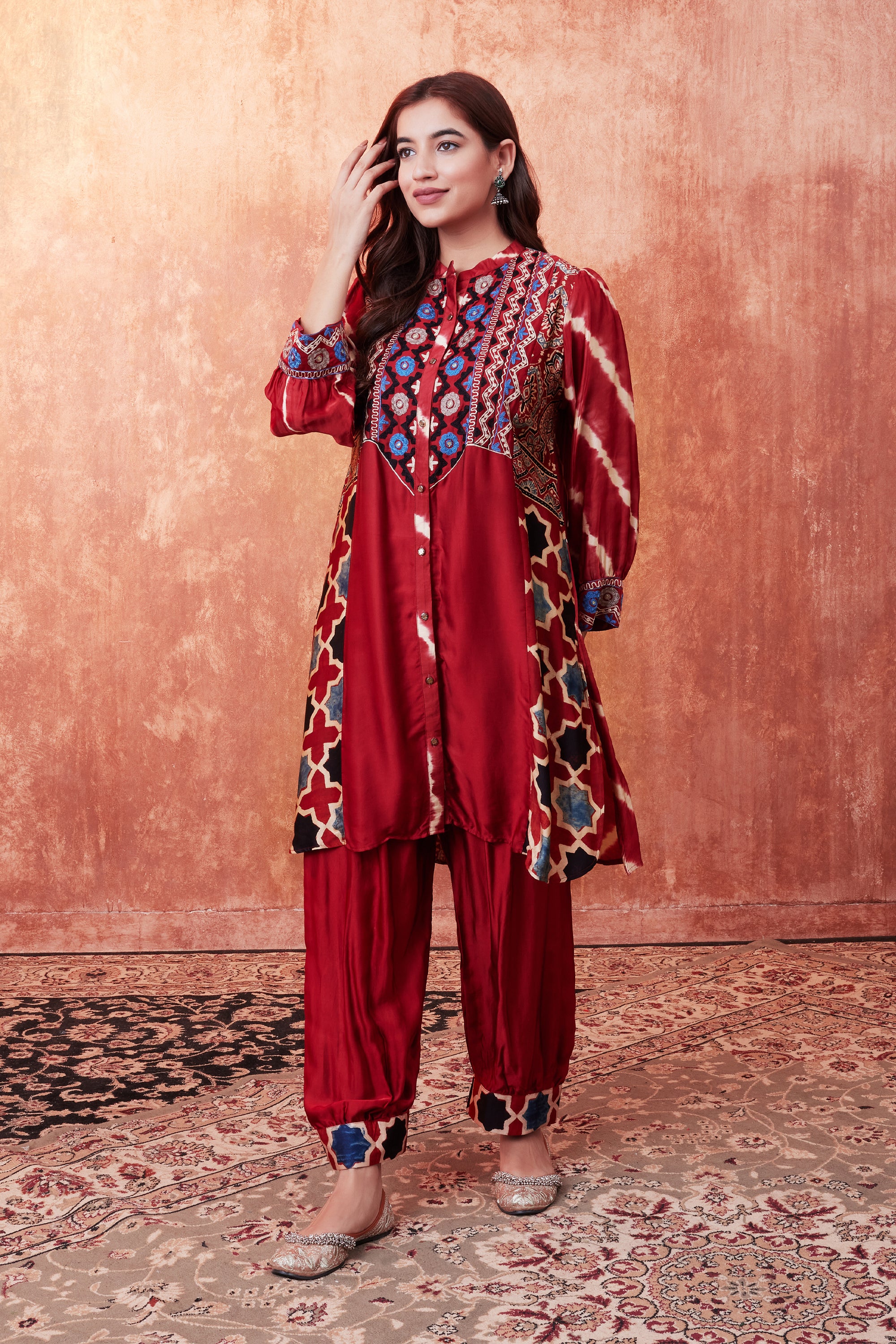 Deep Red Moroccan Ajrakh Printed Co-Ord Set