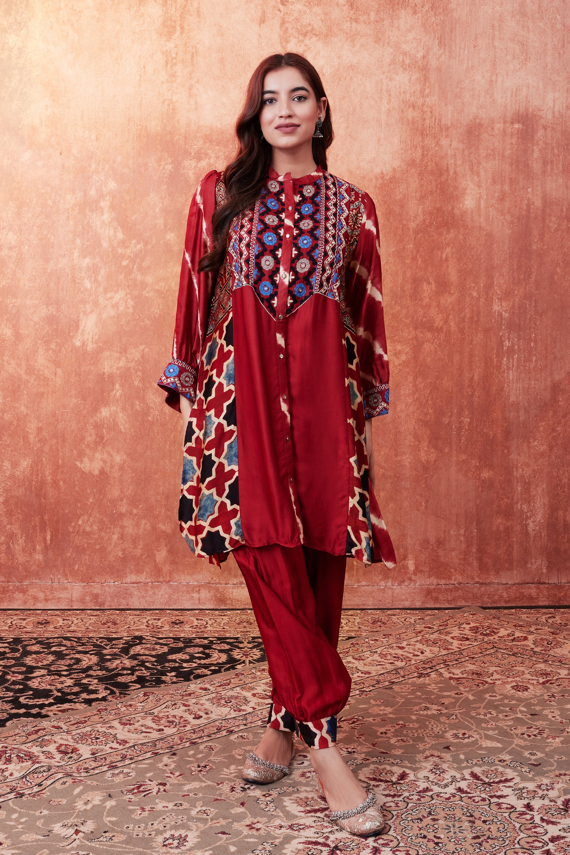 Deep Red Moroccan Ajrakh Printed Co-Ord Set