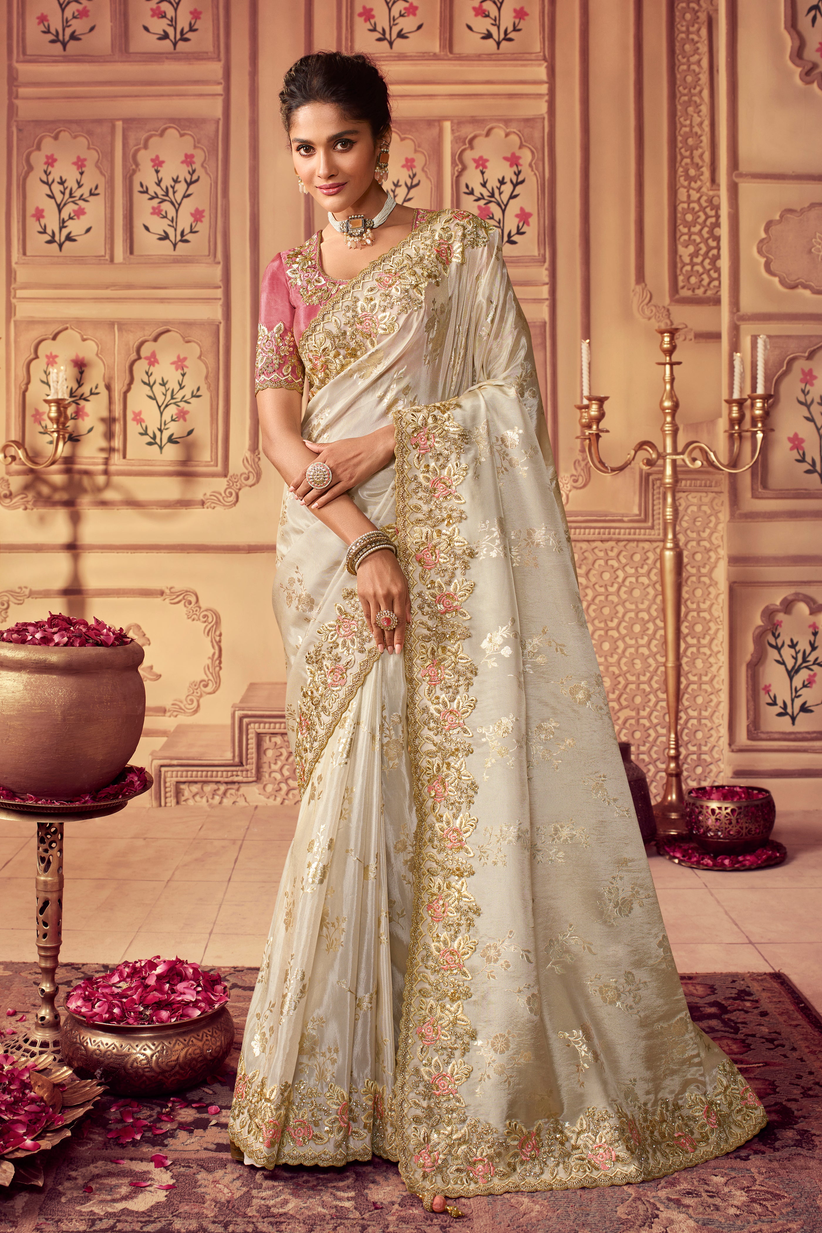 Radiant White Tissue Silk Saree