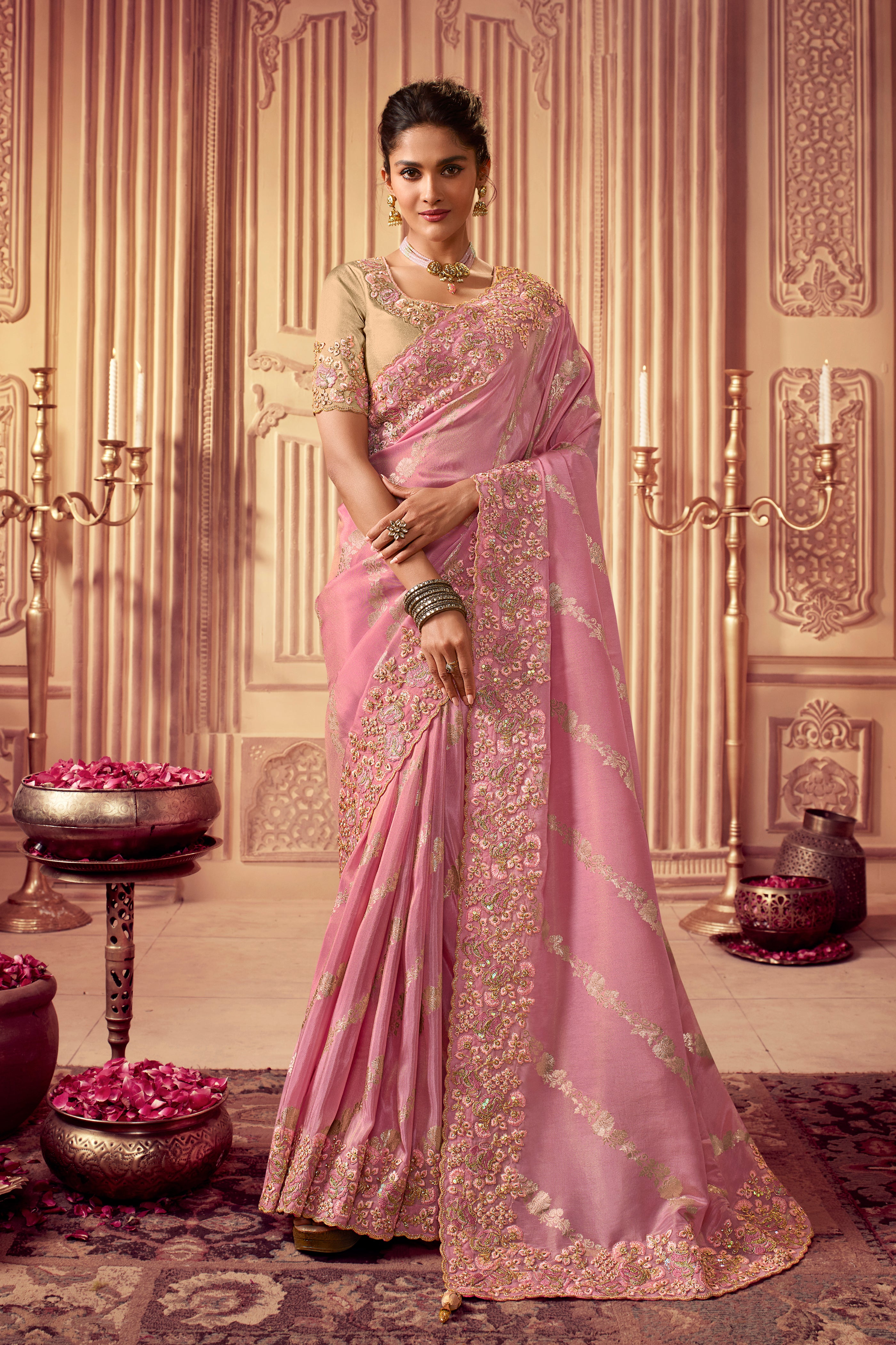 Grace in Pink Tissue Silk Saree