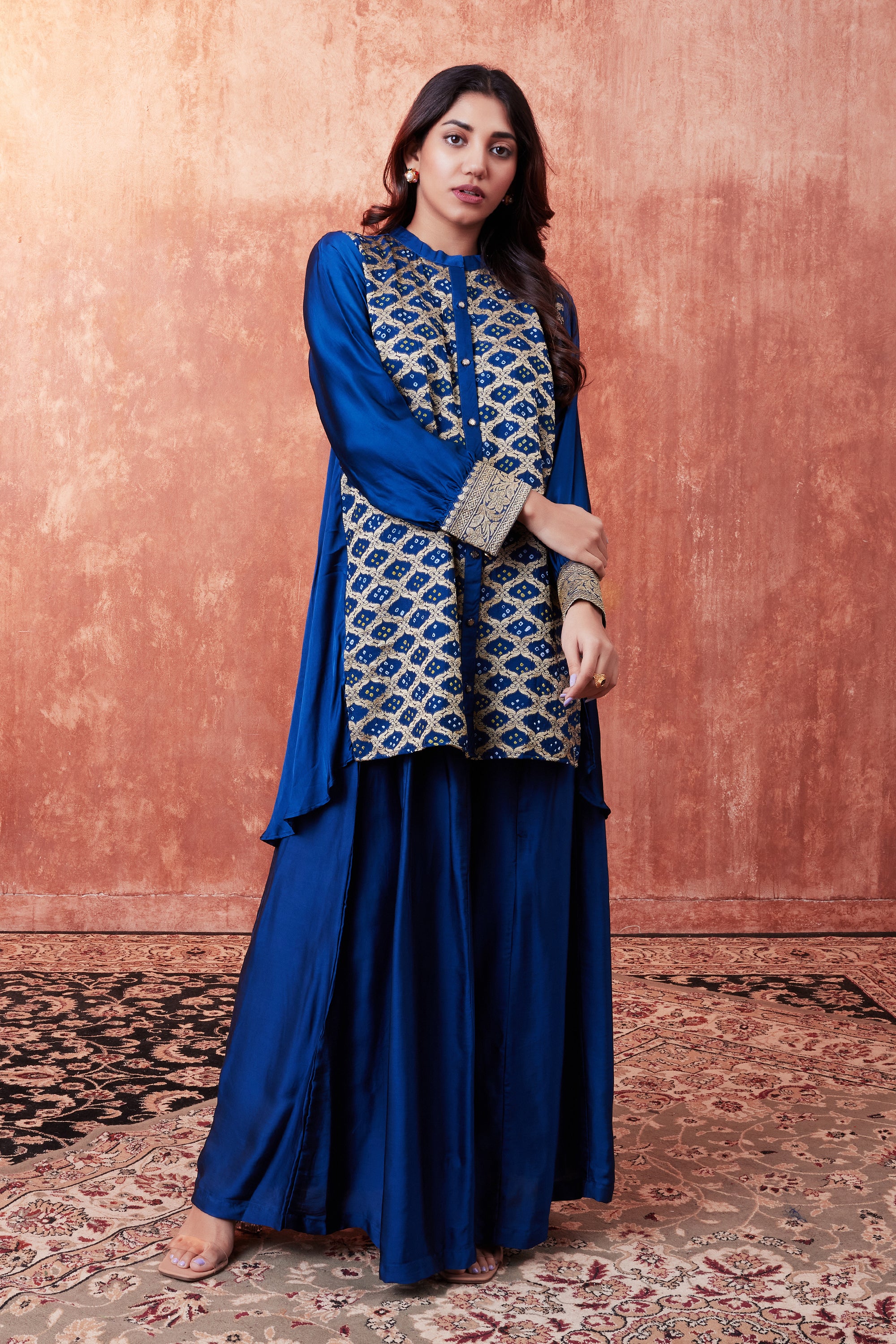 Classic Blue Banarasi Brocade Silk Tunic & Palazzo Set