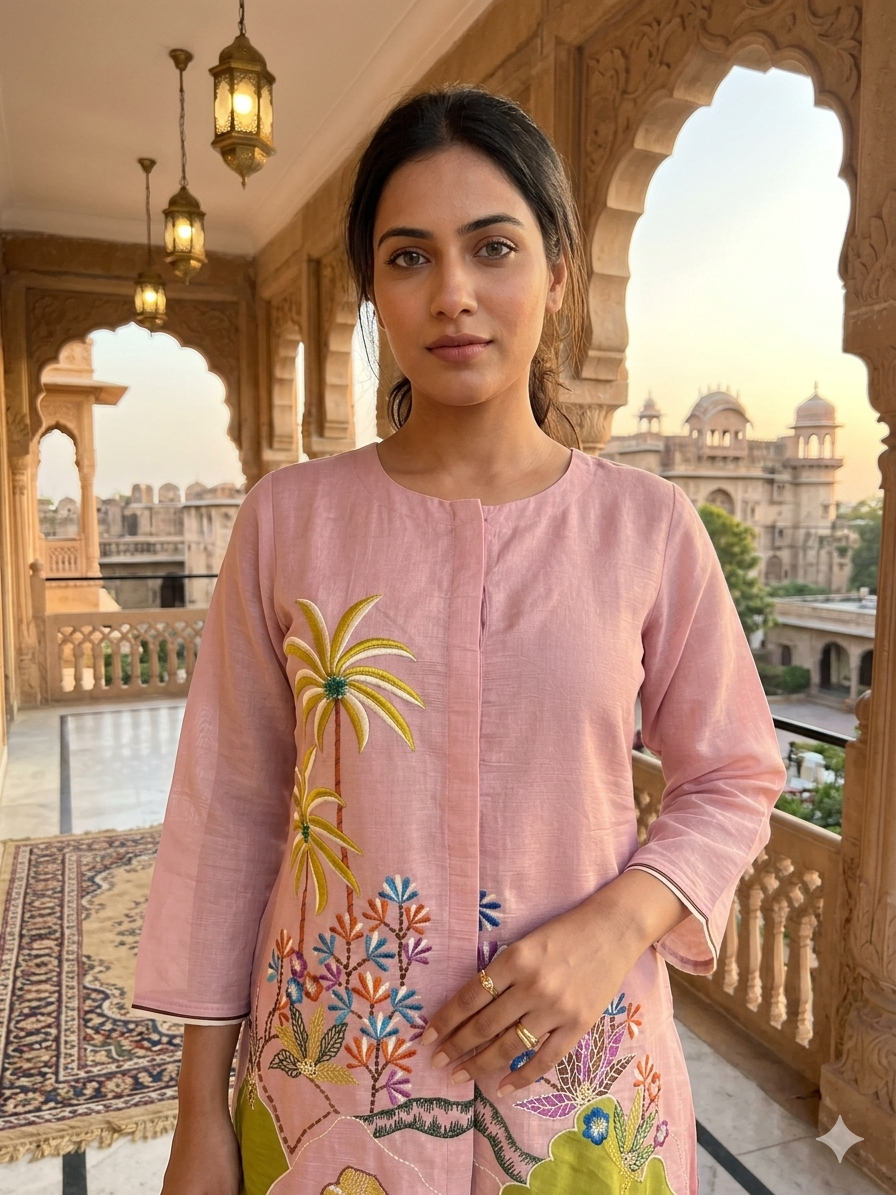 Dusty Rose Embroidered Cotton Co-Ord Set