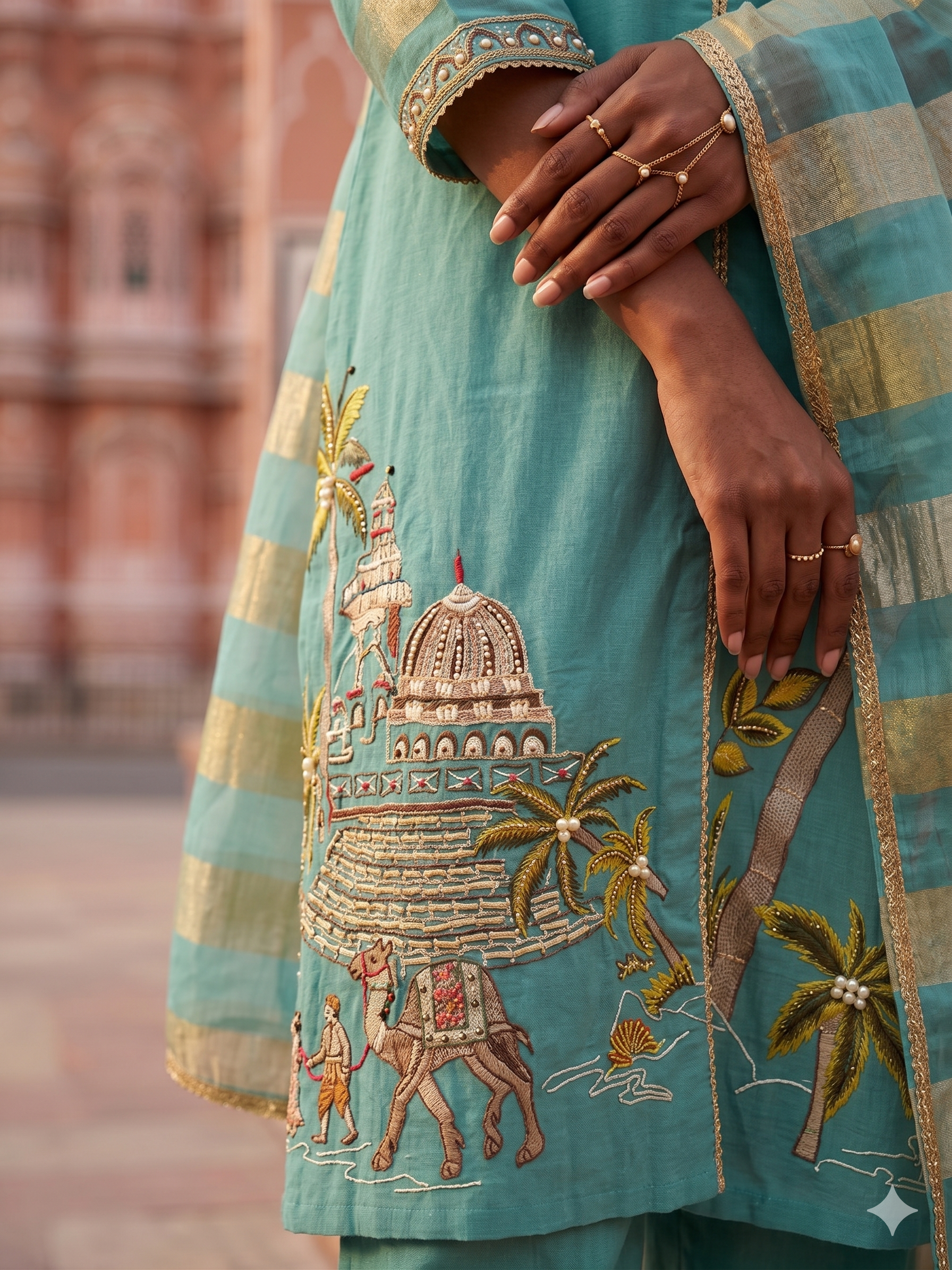 Aqua Blue Mul Chanderi Silk Kurta Set