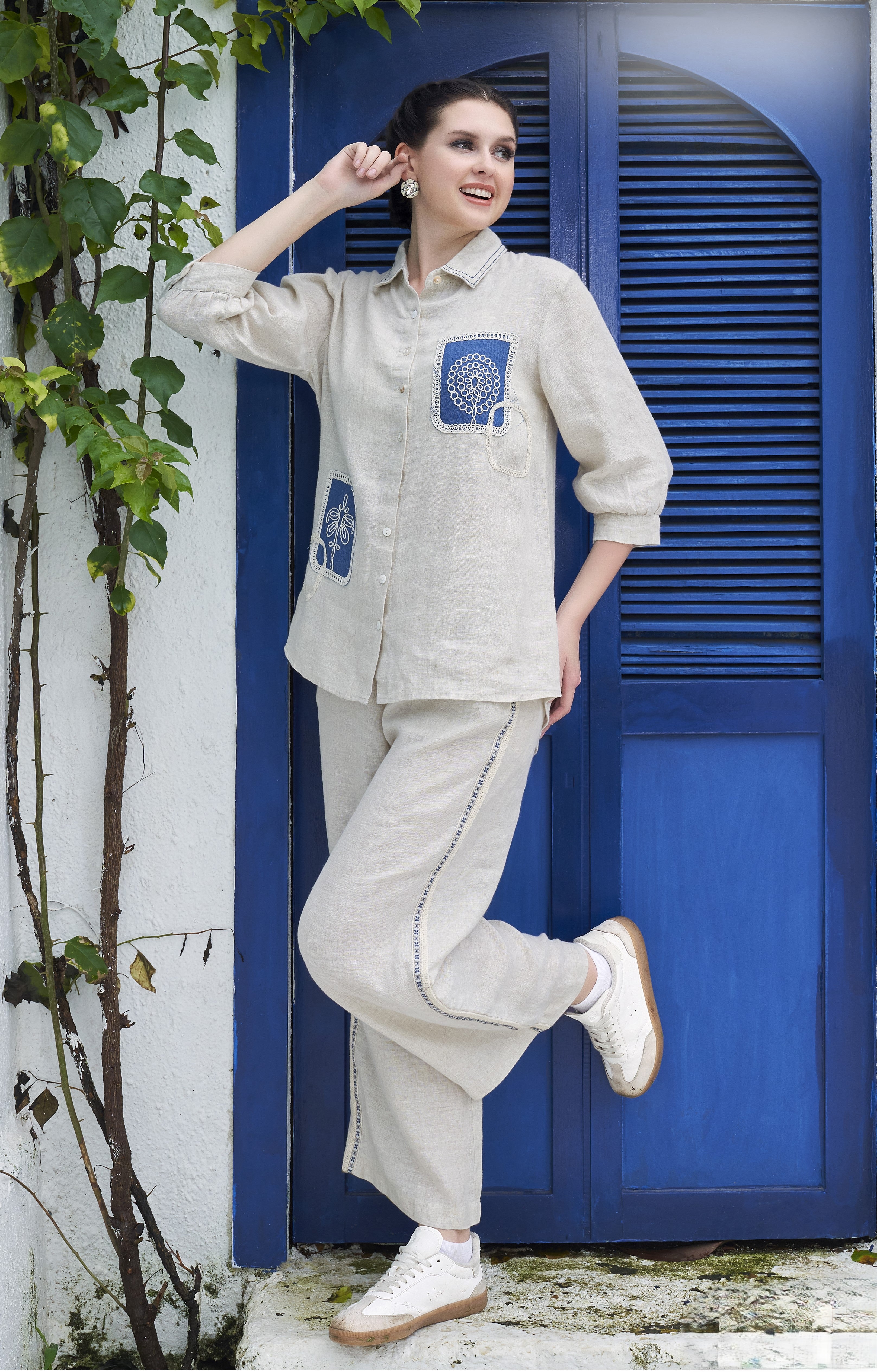 Off White Embroidered Organic Cotton Co-Ord Set