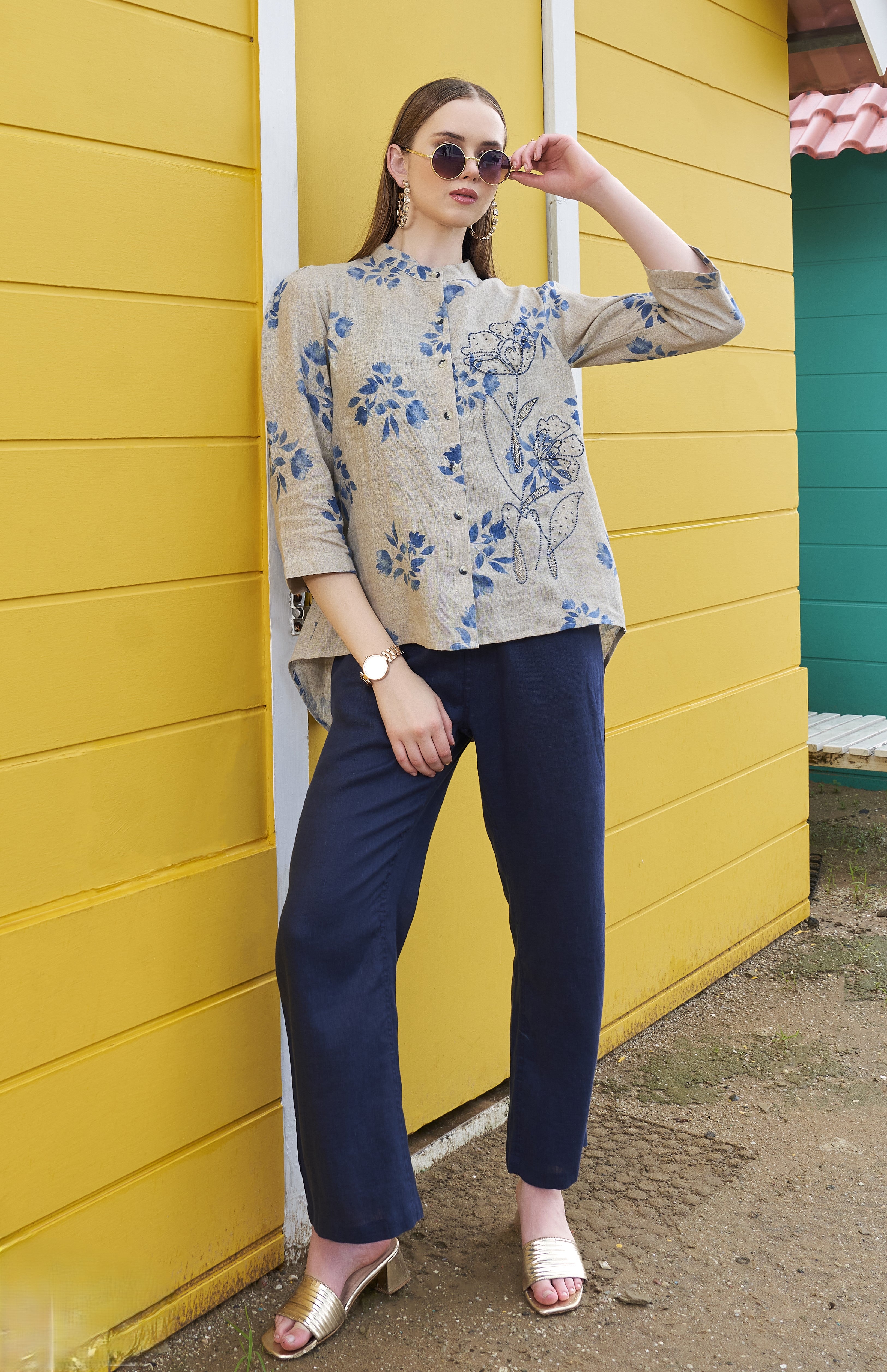 Sand Beige Printed Organic Khadi Shirt