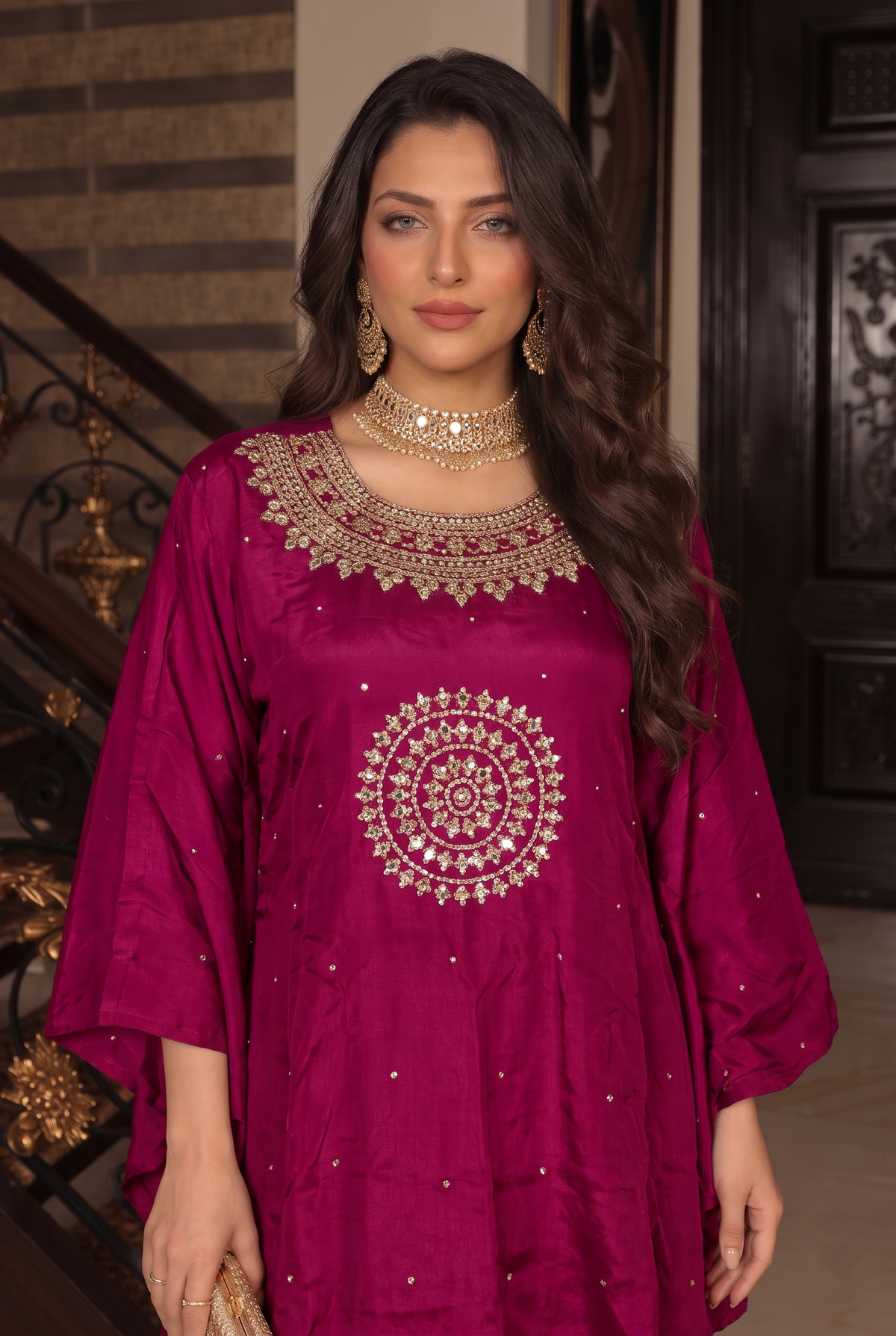 Rich Magenta Pink Embellished Raw Silk Palazzo Set