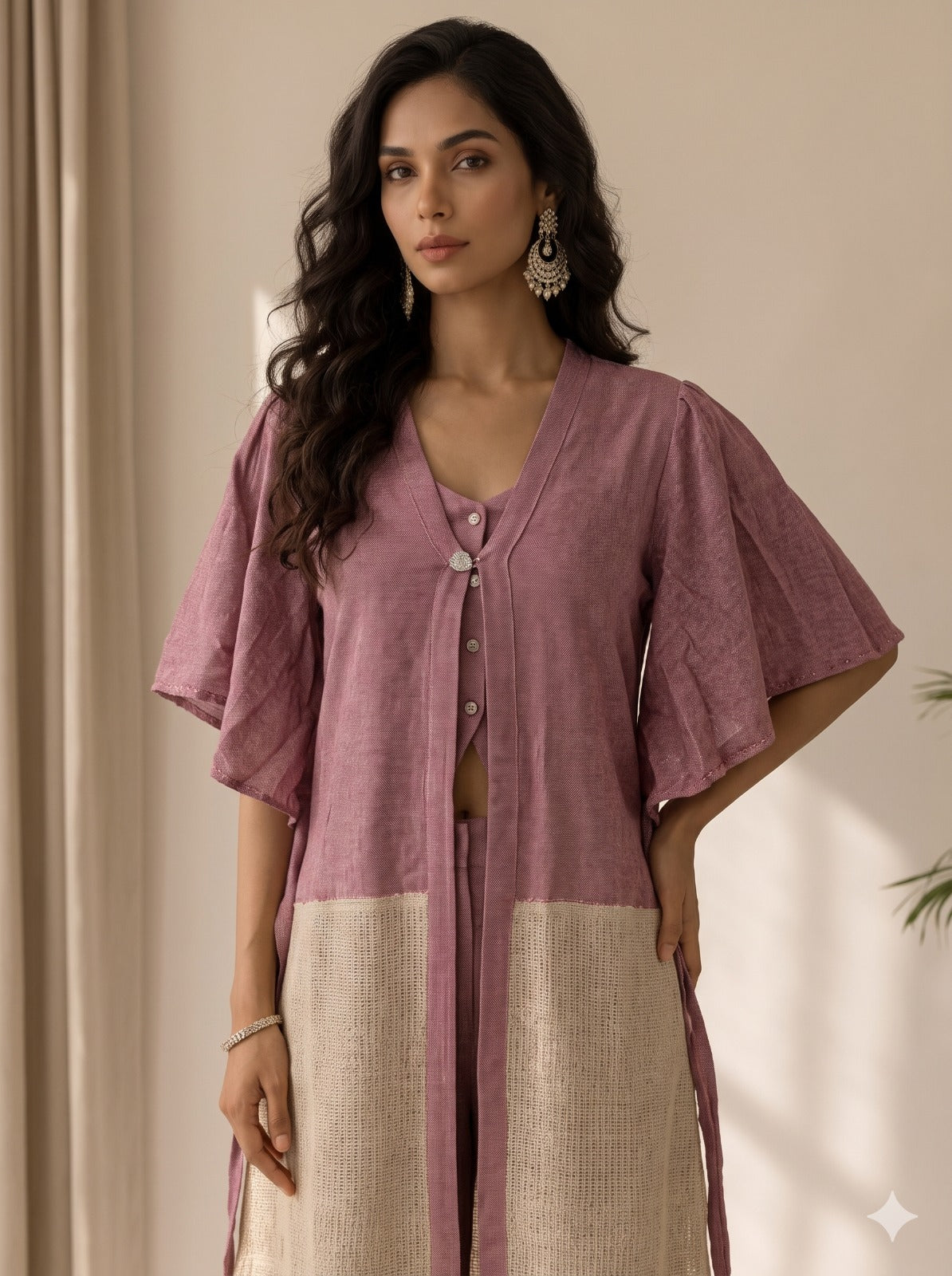 Rose Pink Ivory Woven Cotton Co-Ord Set