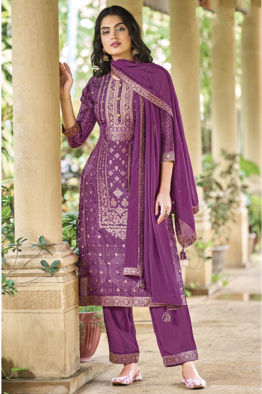 Purple Banarasi Silk Festive Kurta Set