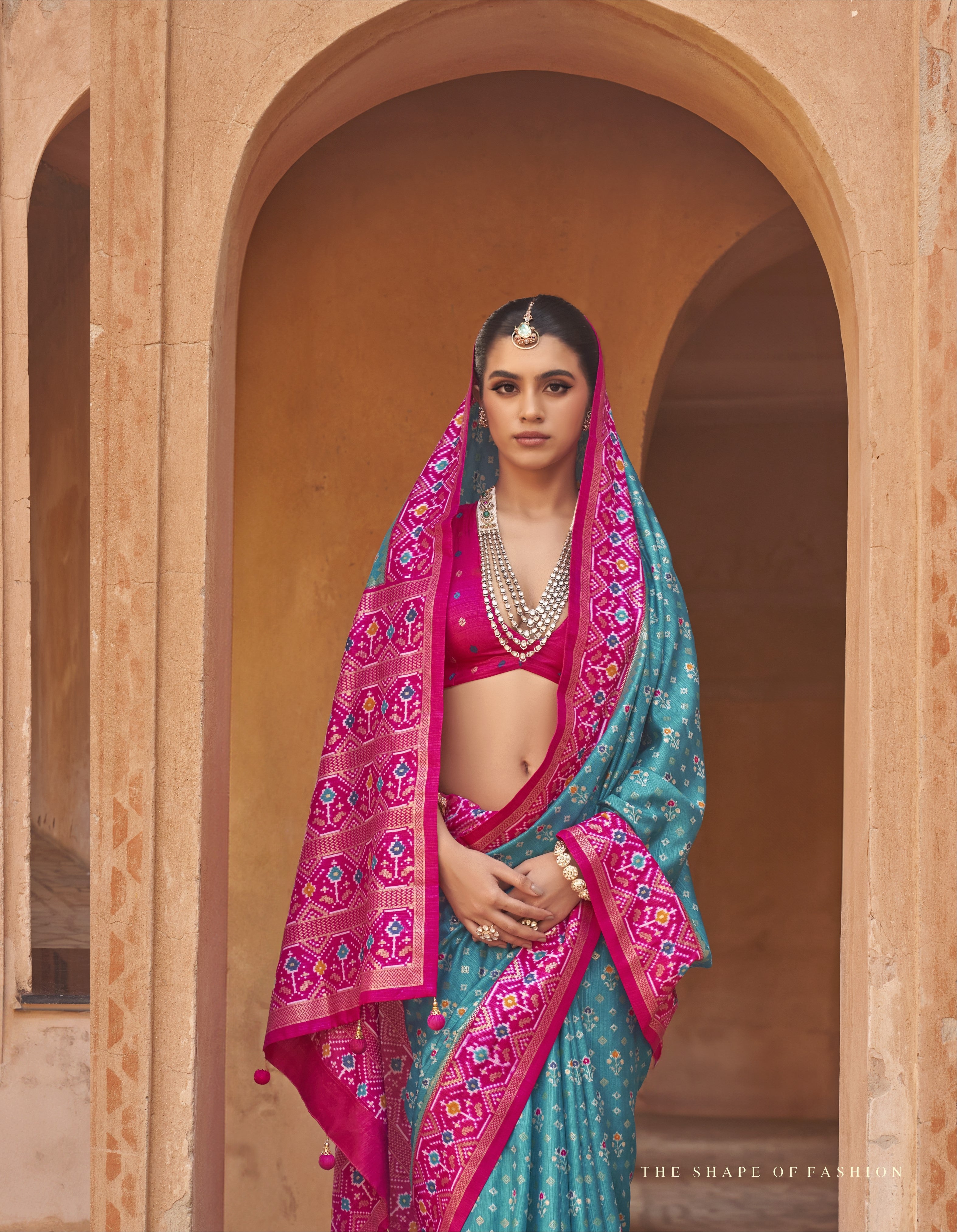 Cyan Printed Premium Silk Saree