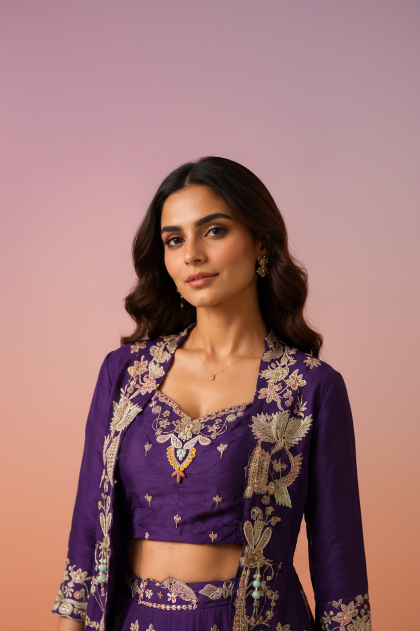Orchid Luxe Embellished Crepe Silk Sharara Set